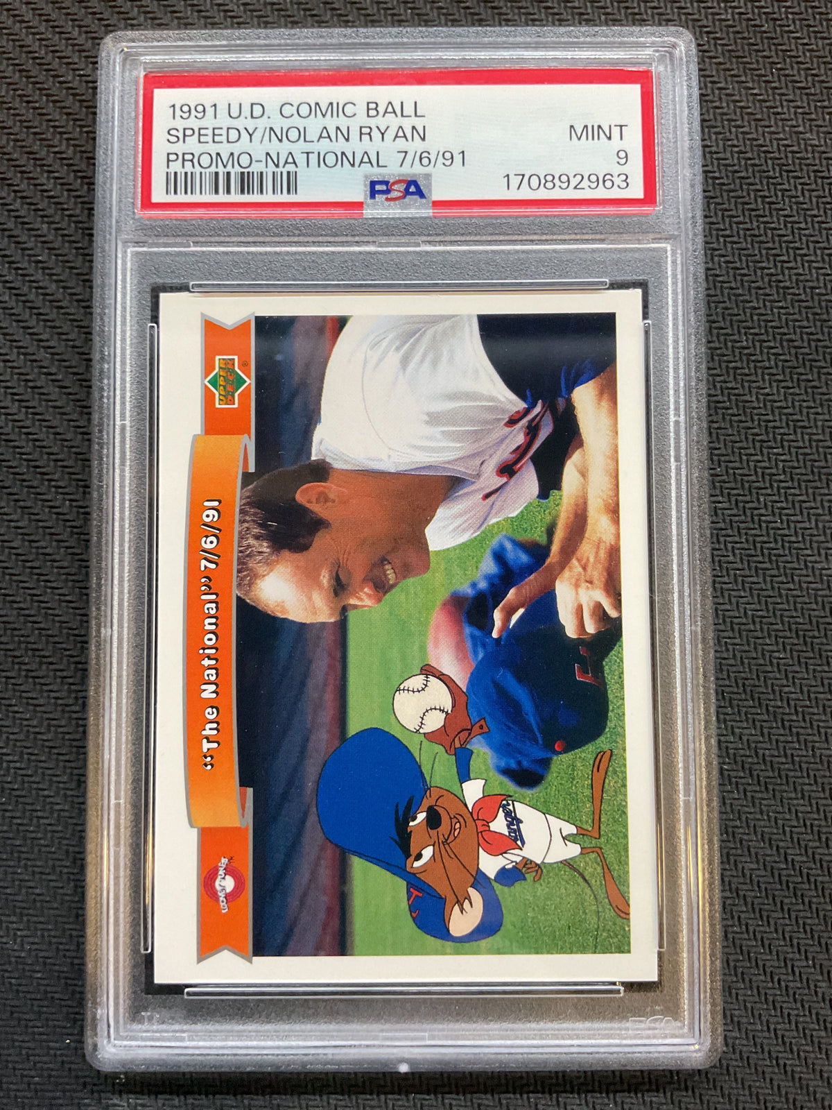 1991 U.D. Comic Ball Promo- National Speedy/Nolan Ryan PSA 9
