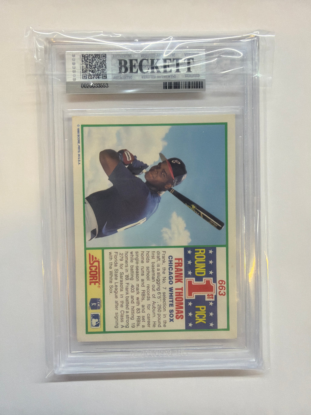 1990 Score #663 Frank Thomas BGS 7.5 Rookie