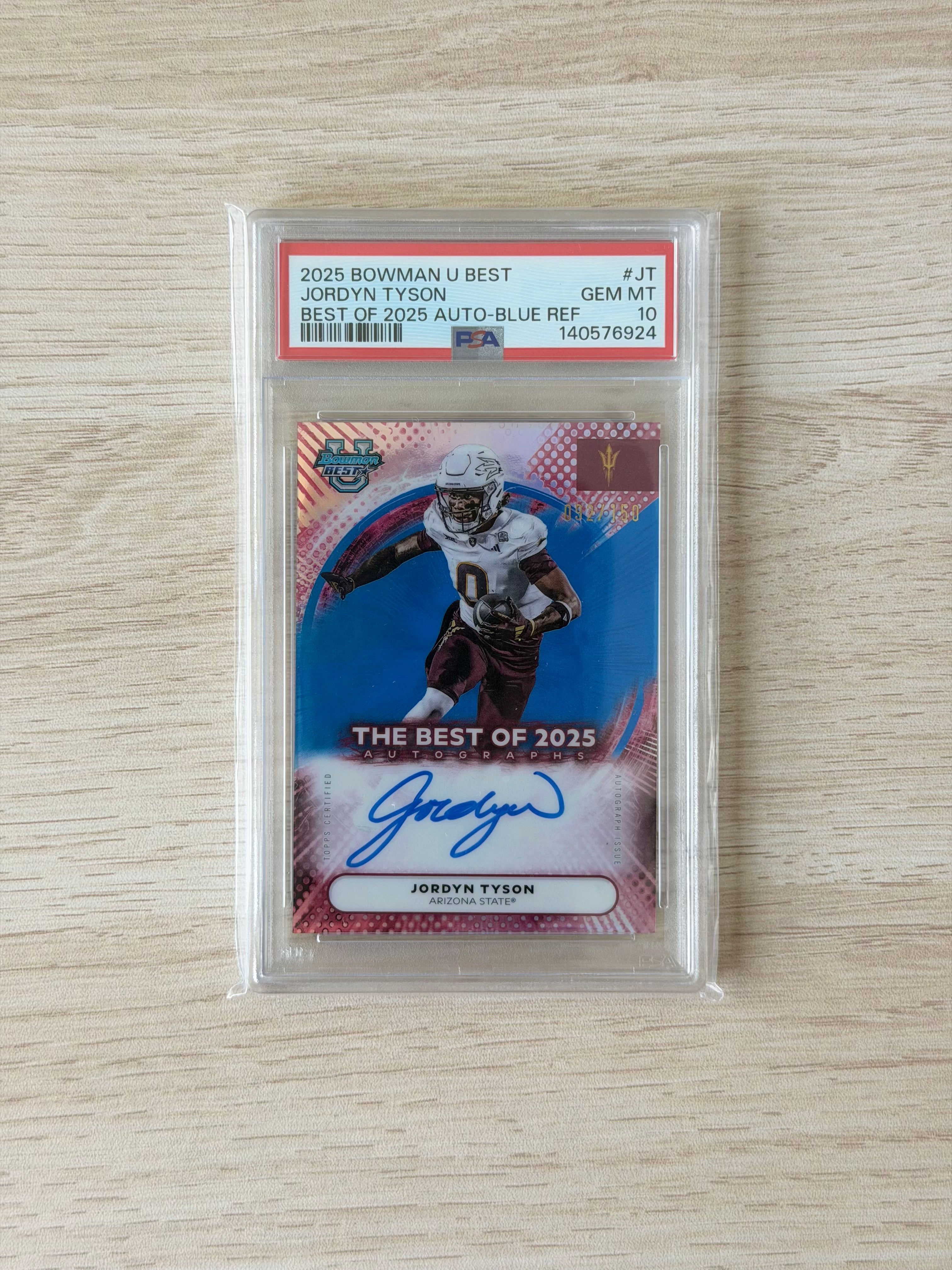 2025 Bowman U Best Jordan Tyson Auto /150 Blue PSA 10
