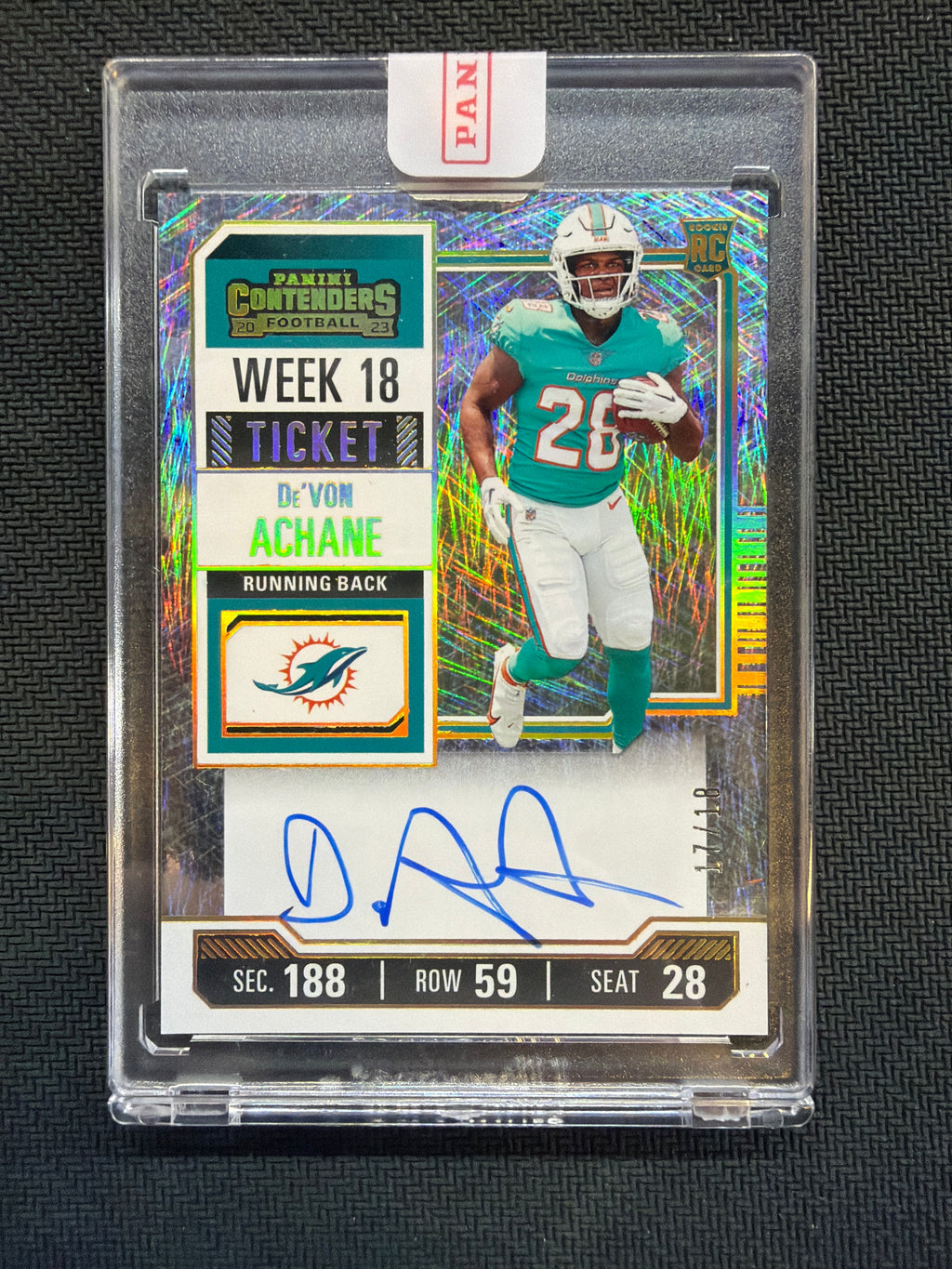 2023 Panini Contenders De'Von Achane Rookie Auto /18 Dolphins