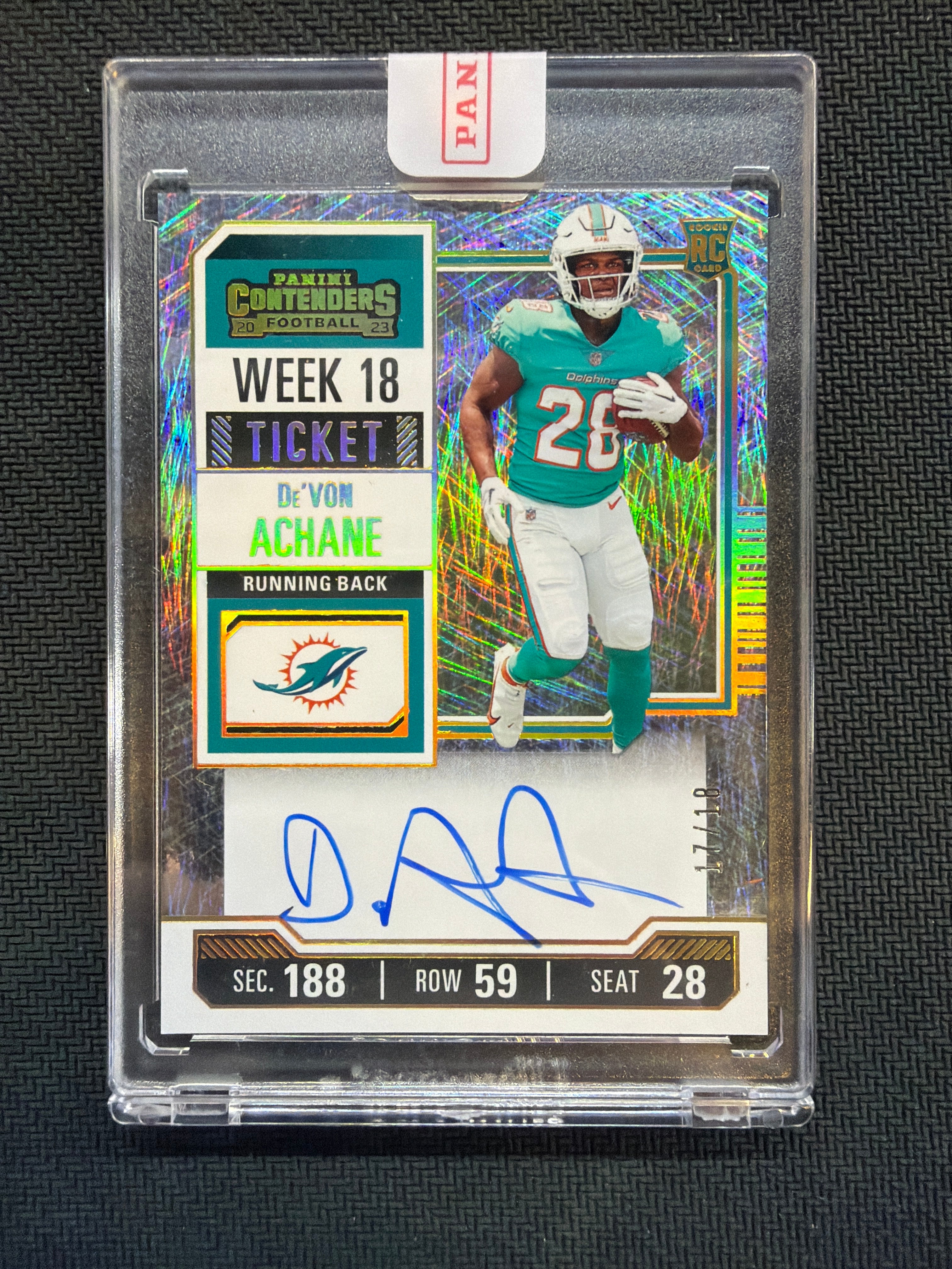 2023 Panini Contenders De'Von Achane Rookie Auto /18 Dolphins