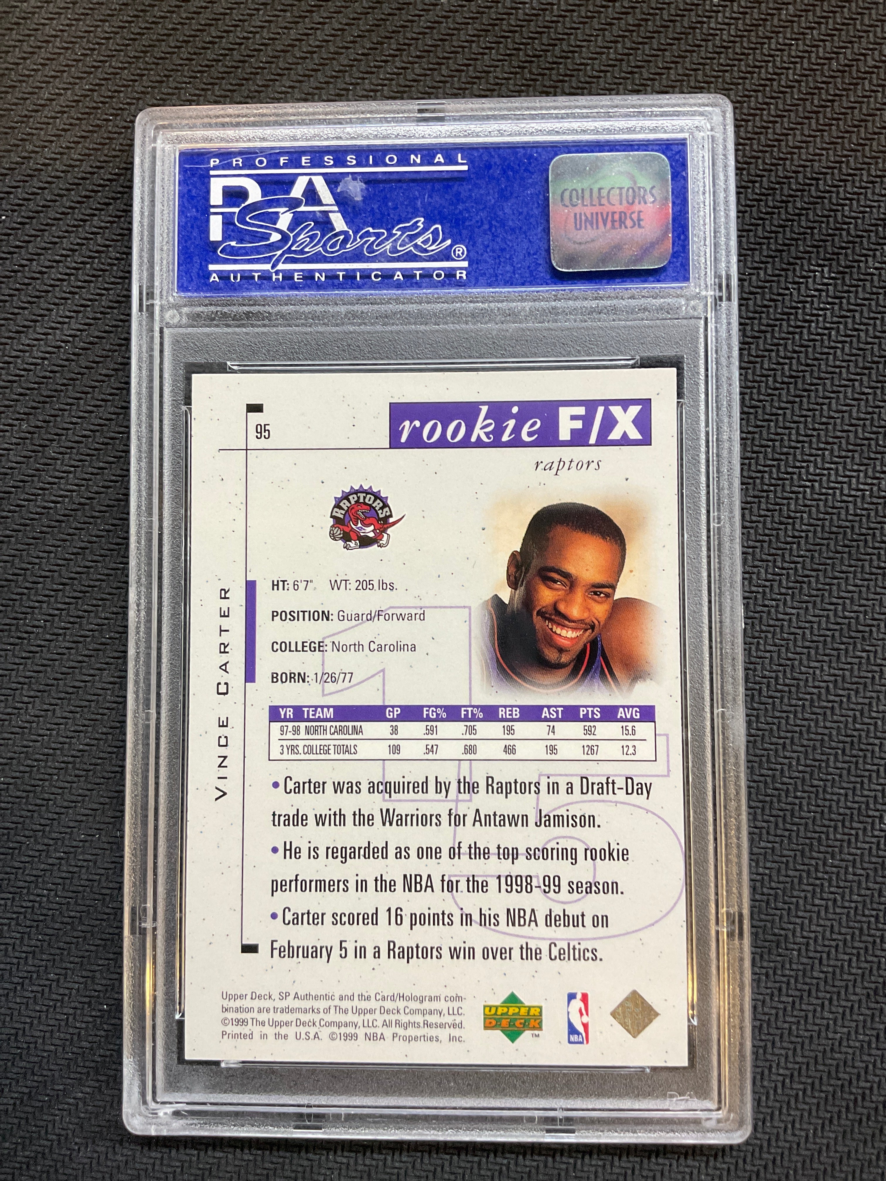 1998 SP Authentic Vince Carter Rookie F/X PSA 10 Raptors