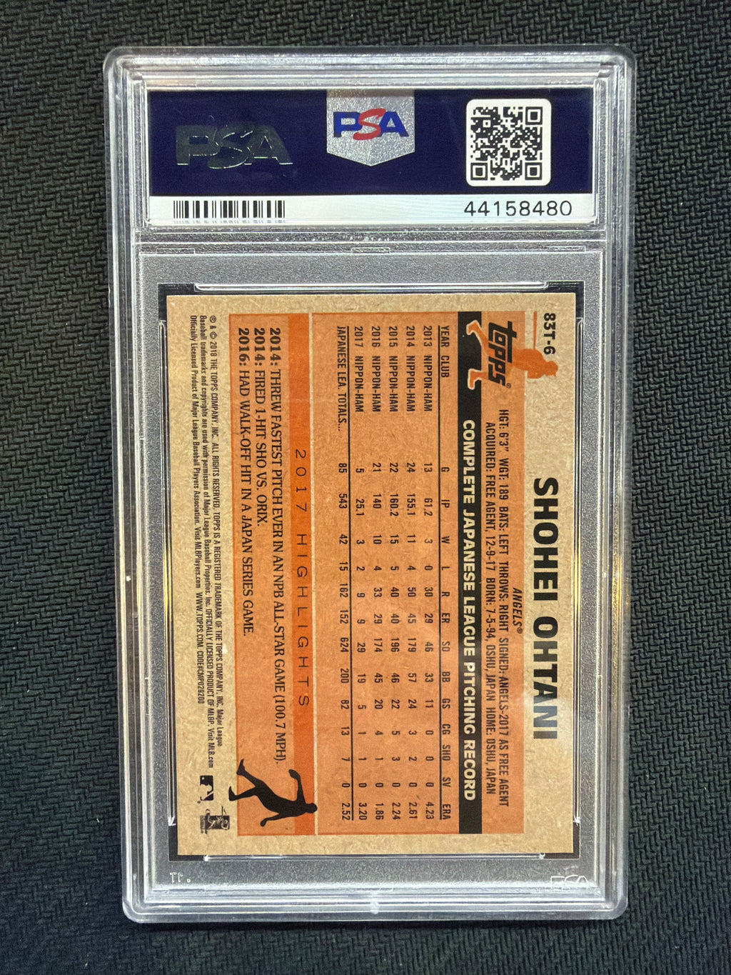 2018 Topps Chrome Shohei Ohtani 83 Rookie Refractor PSA 10 Angels
