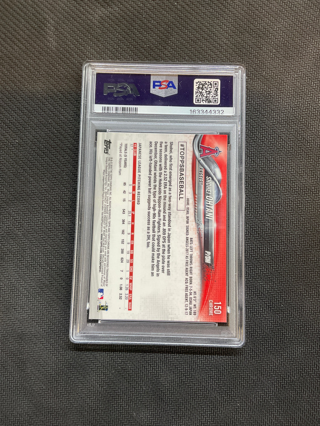 2018 Topps Chrome Shohei Ohtani Rookie Pitching #150 PSA 10 332