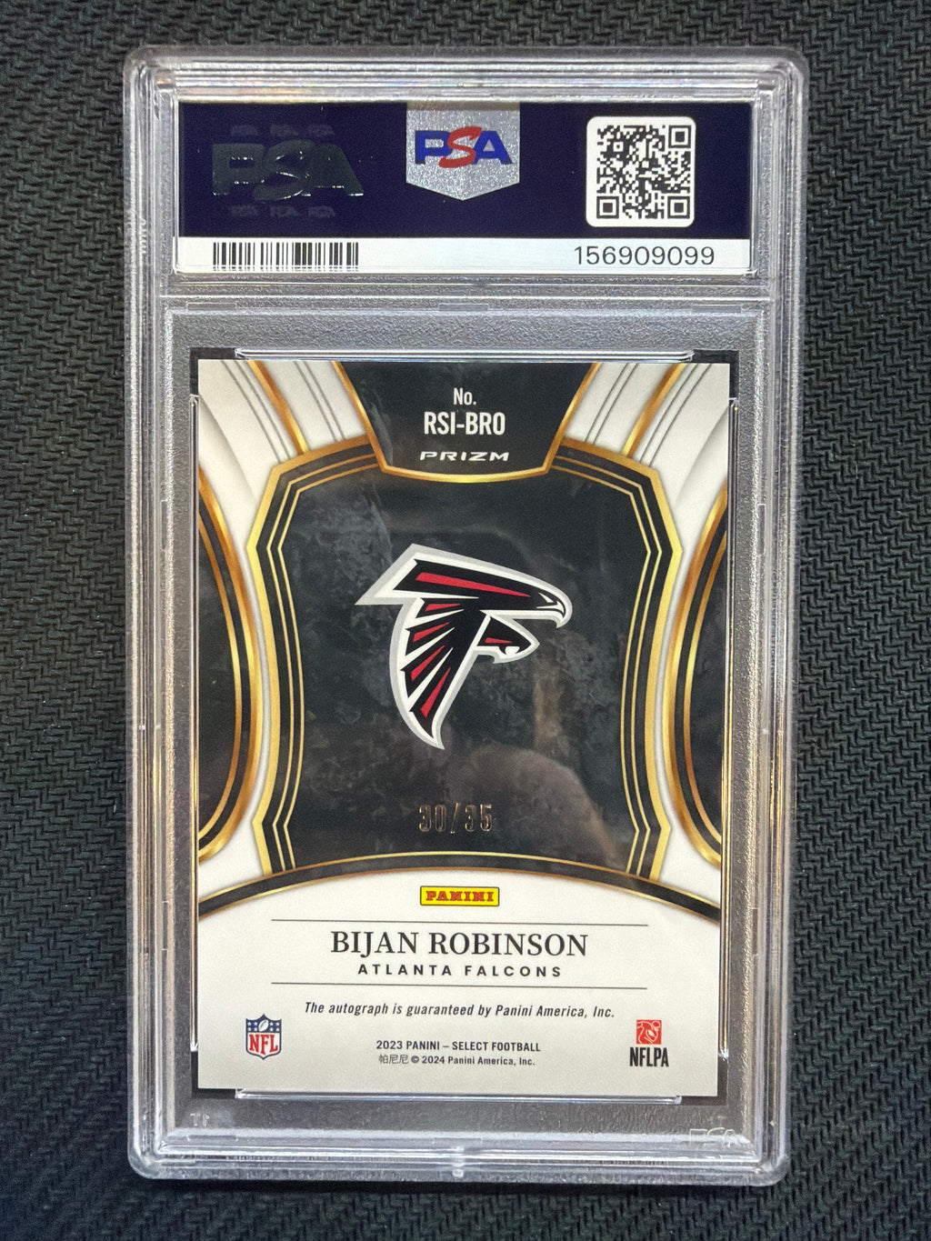 2023 Select Bijan Robinson Rookie Signature White Prizm /35 #RSIBRO PSA 9 Falcons