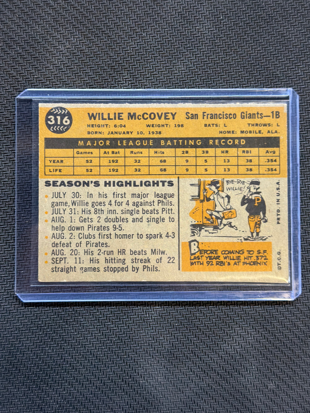 1960 Topps Willie Mccovey #316 Giants