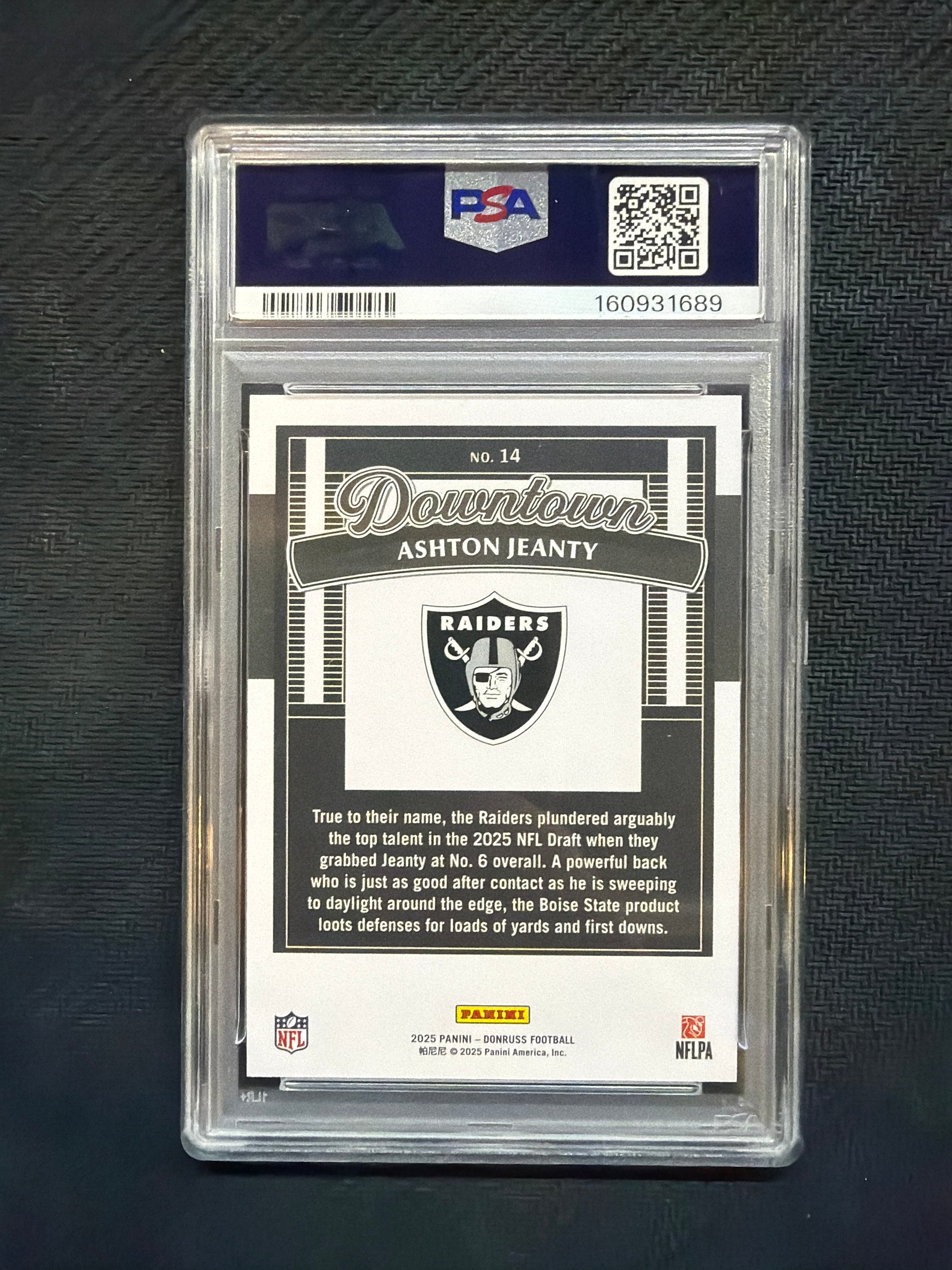 2025 Donruss Ashton Jeanty Downtown Horizontal PSA 10 Raiders 689