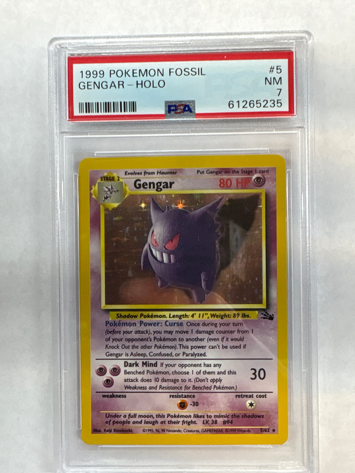 1999 Pokemon Gengar Fossil 5 PSA 7