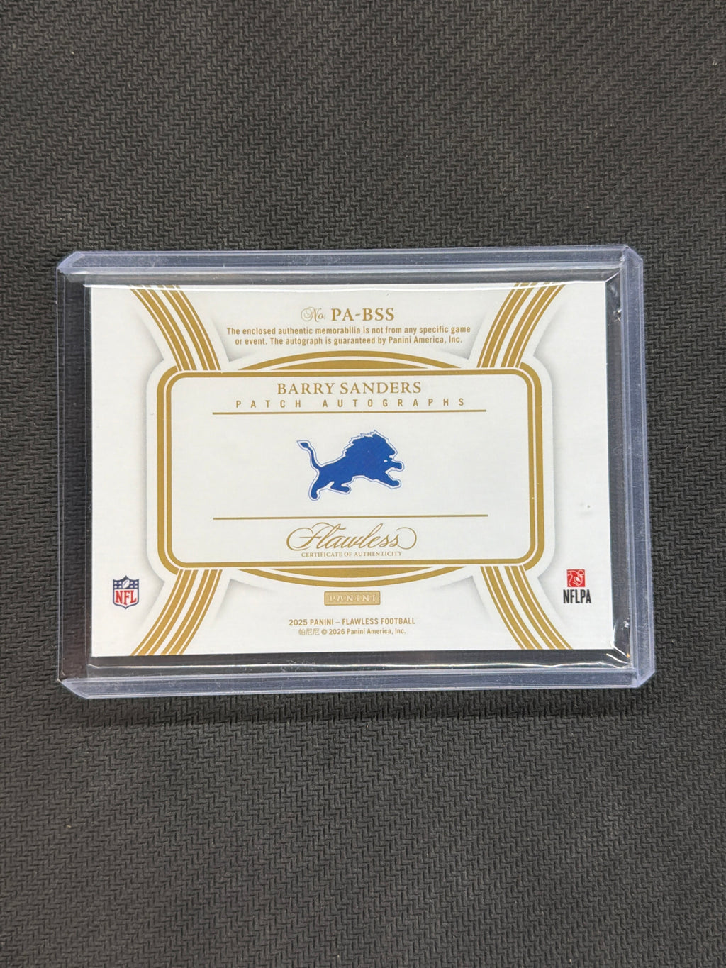 2025 Panini Flawless Barry Sanders Patch Auto /25 Lions