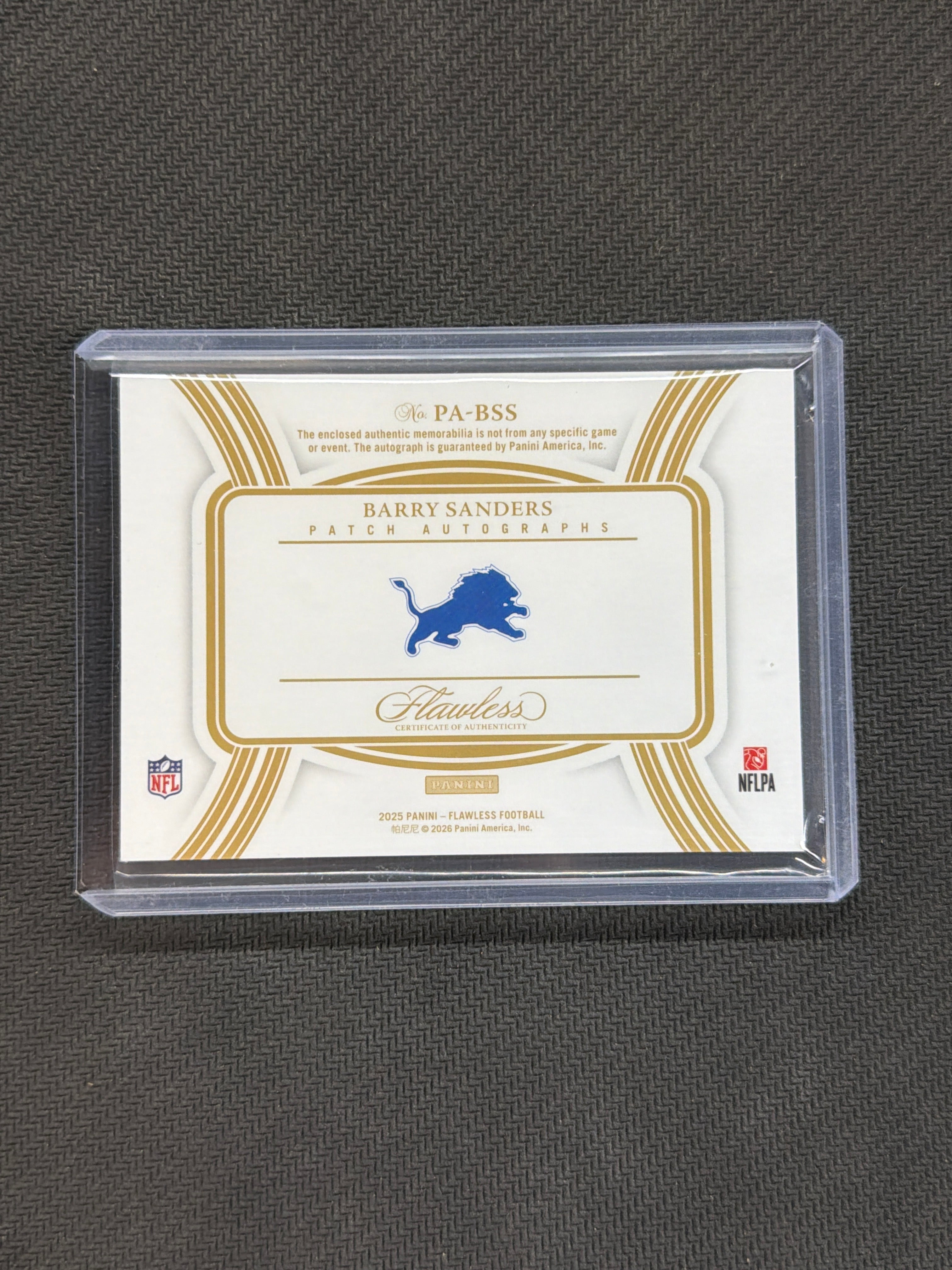 2025 Panini Flawless Barry Sanders Patch Auto /25 Lions