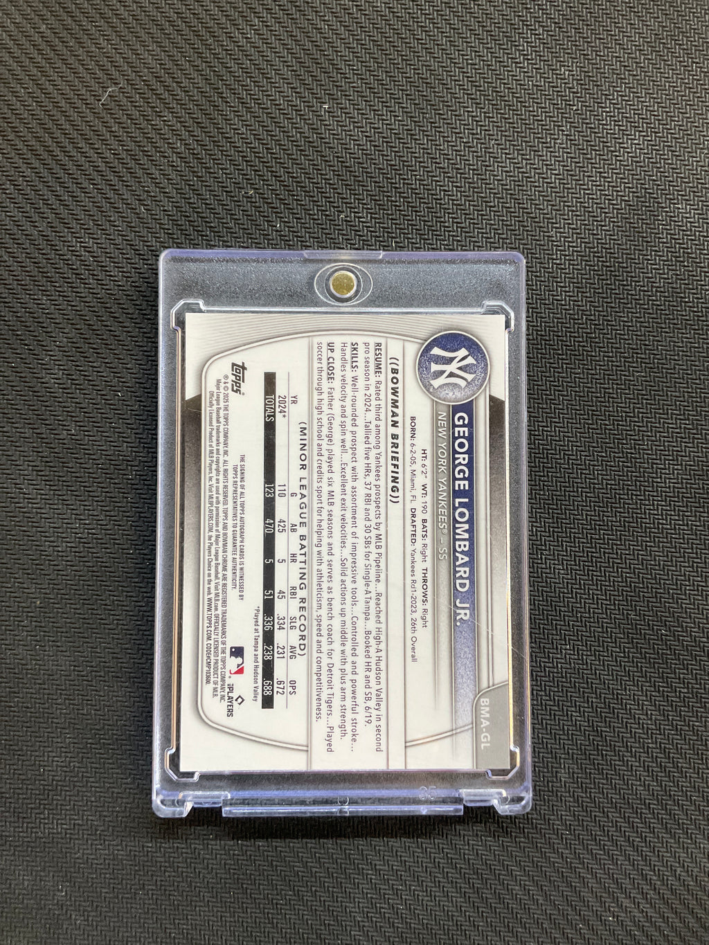 2025 Bowman Chrome George Lombard Jr. Mega Box Mojo Auto Yankees
