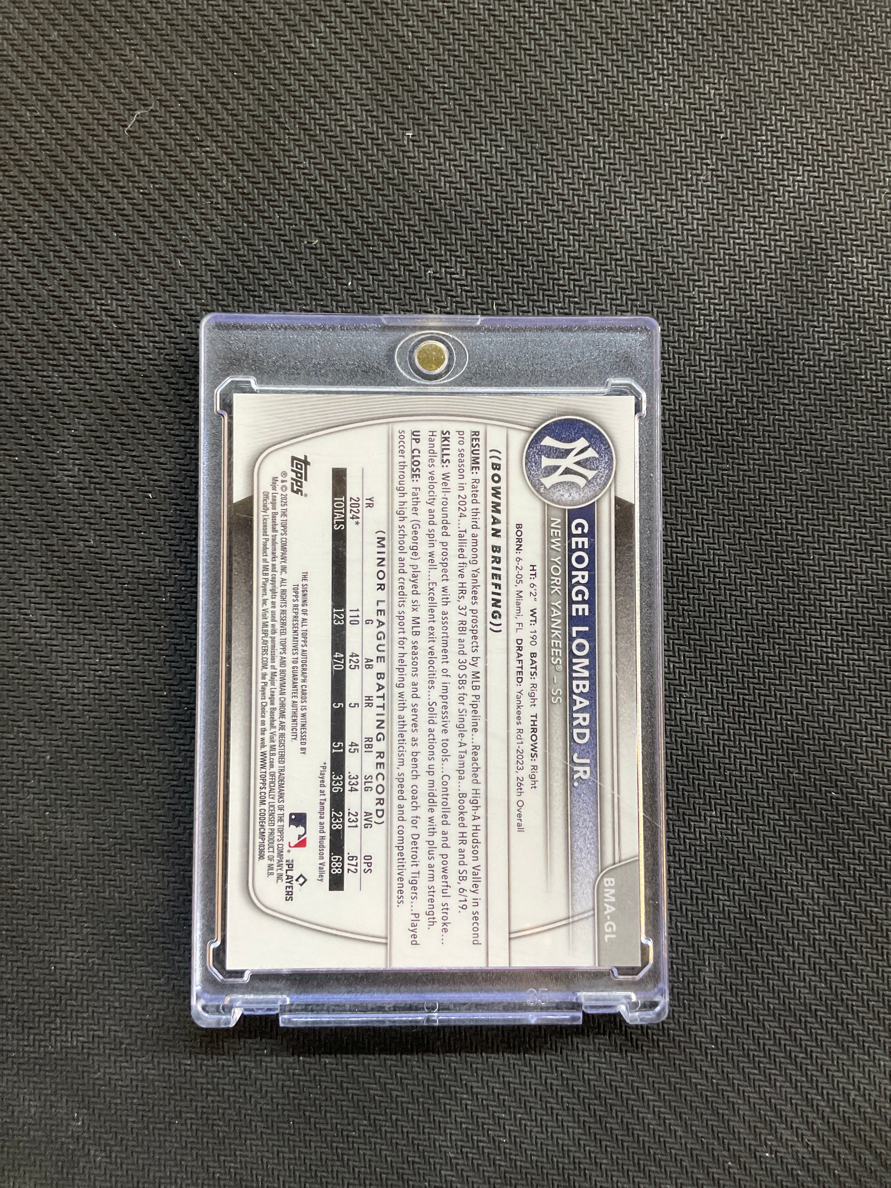 2025 Bowman Chrome George Lombard Jr. Mega Box Mojo Auto Yankees