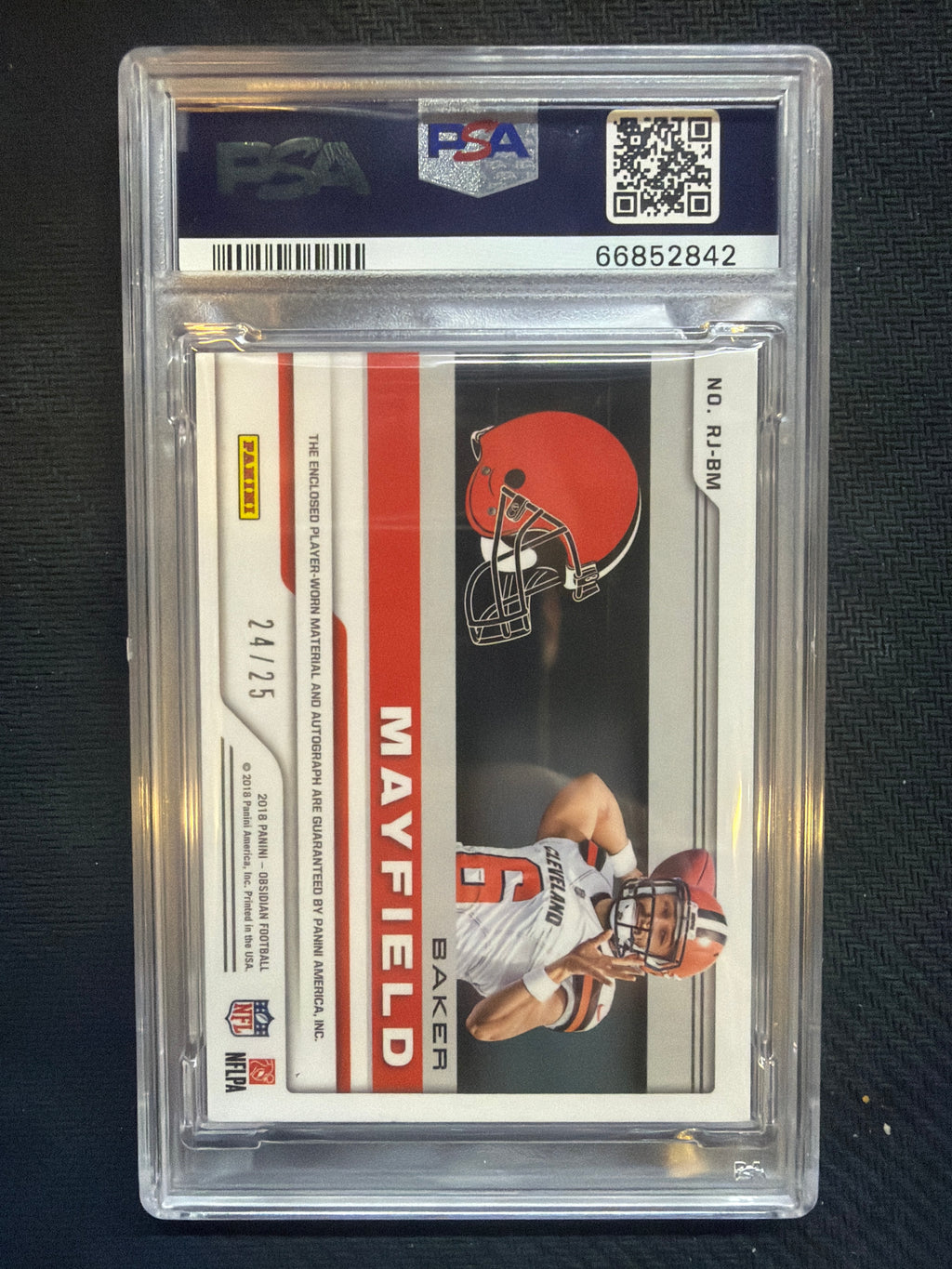 2018 Panini Obsidian Baker Mayfield Rookie Patch Auto /25 PSA 10
