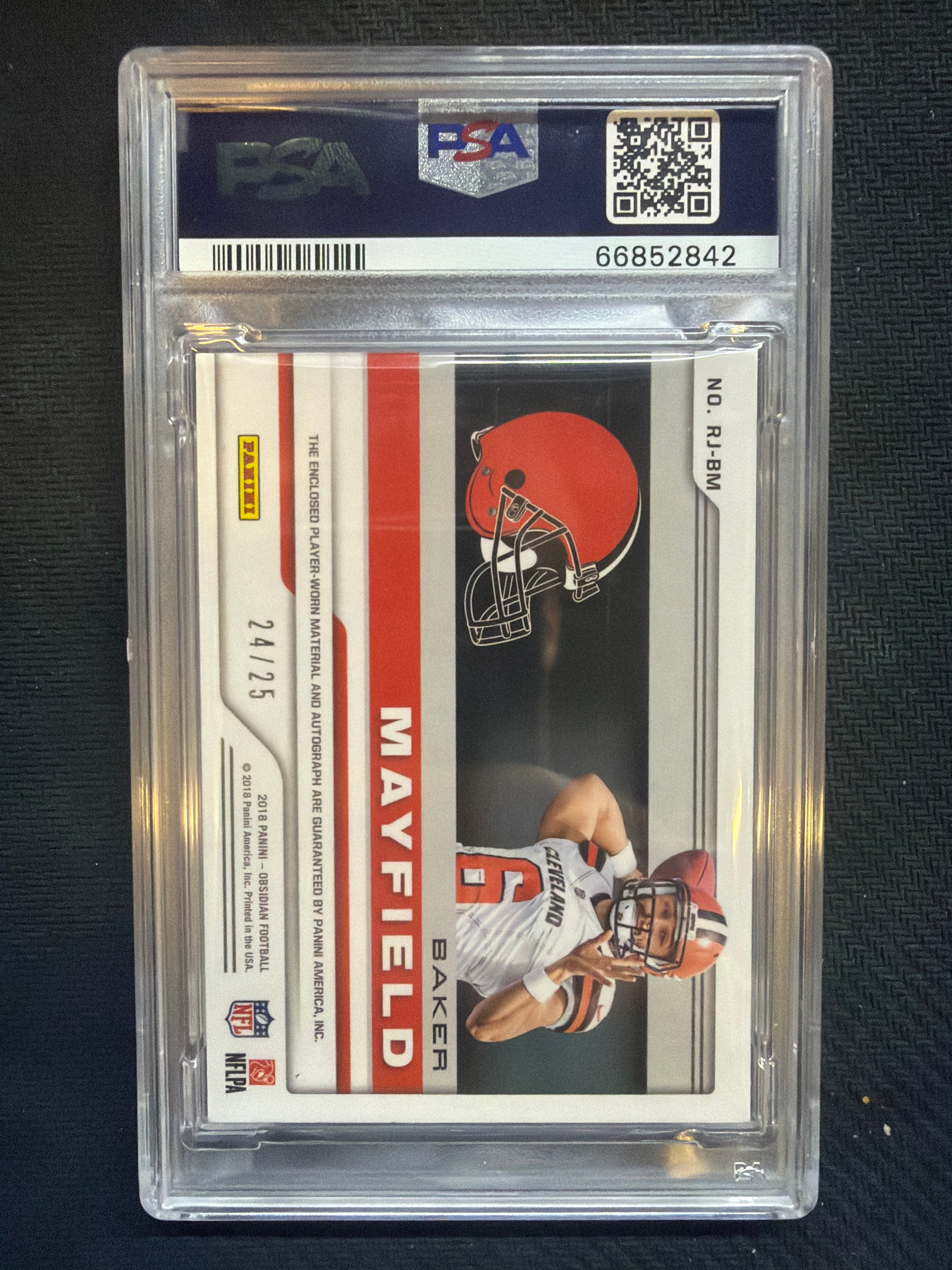 2018 Panini Obsidian Baker Mayfield Rookie Patch Auto /25 PSA 10