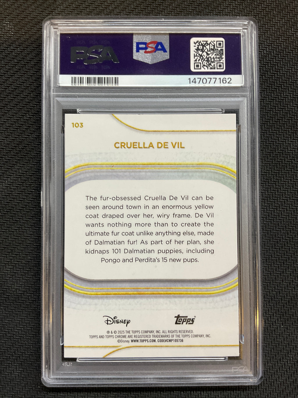2025 Topps Chrome Disney Sapphire Cruella De Vil PSA 10