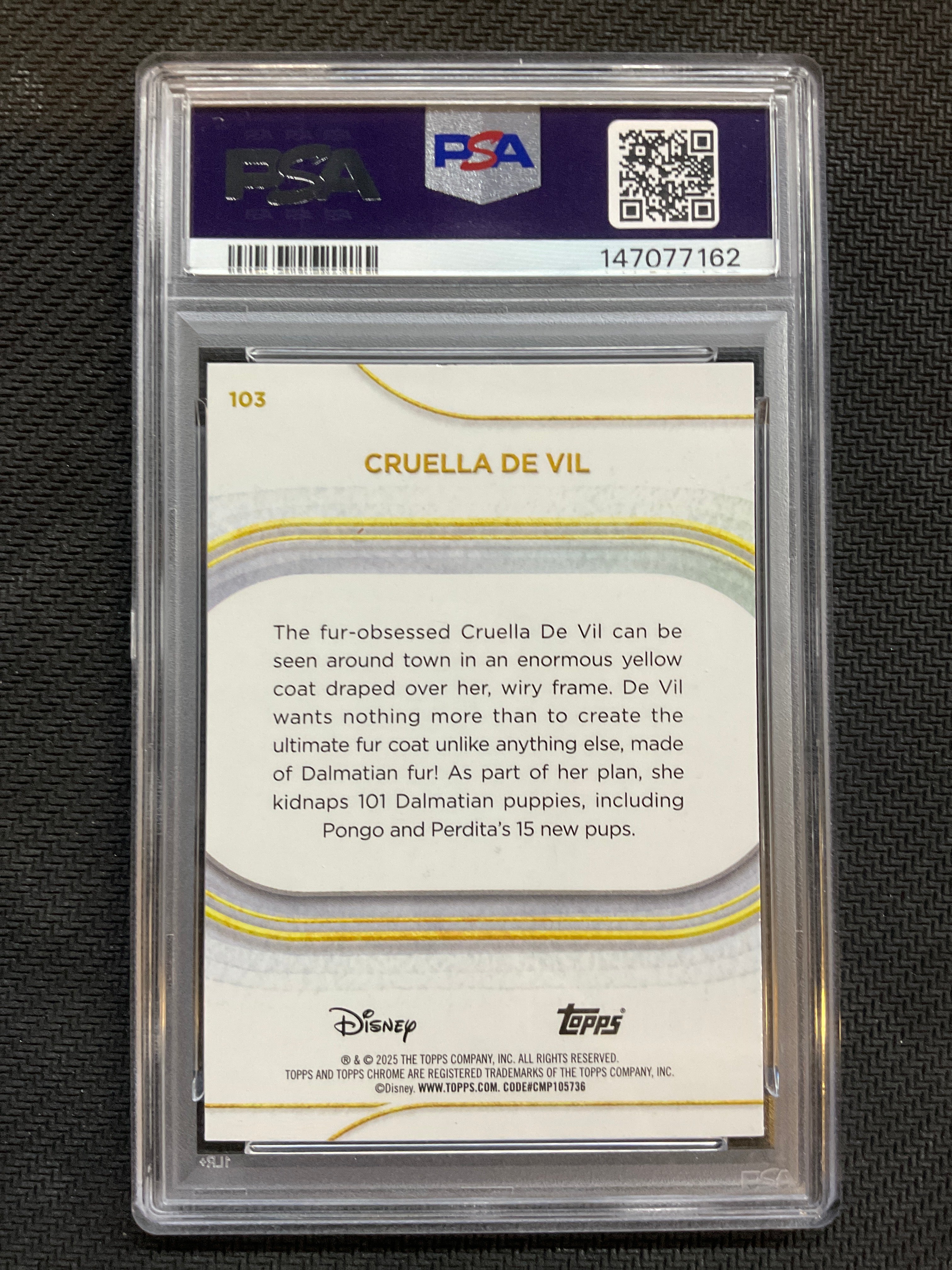 2025 Topps Chrome Disney Sapphire Cruella De Vil PSA 10