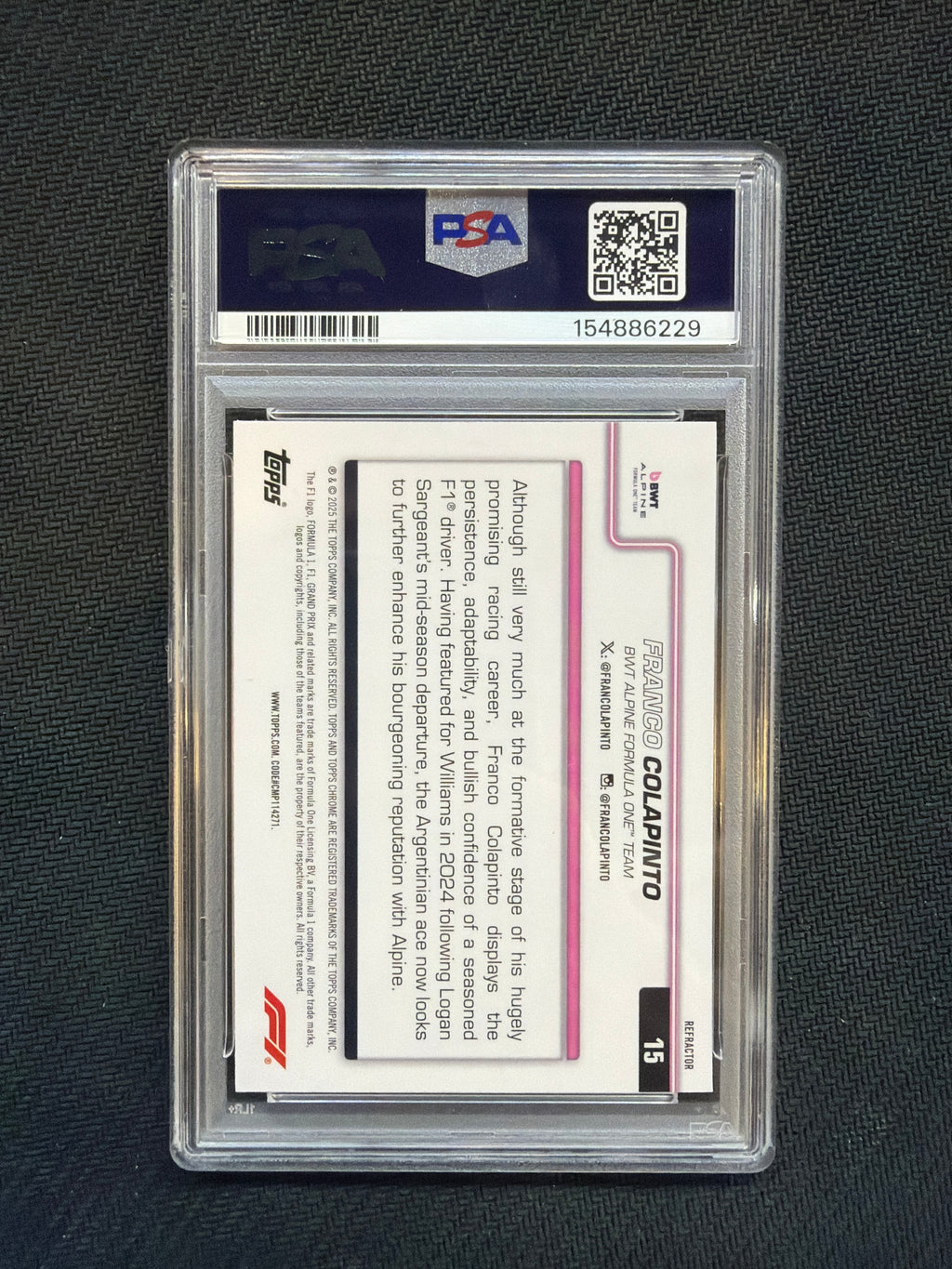 2025 Topps Chrome F1 Franco Colapinto Refractor PSA 10