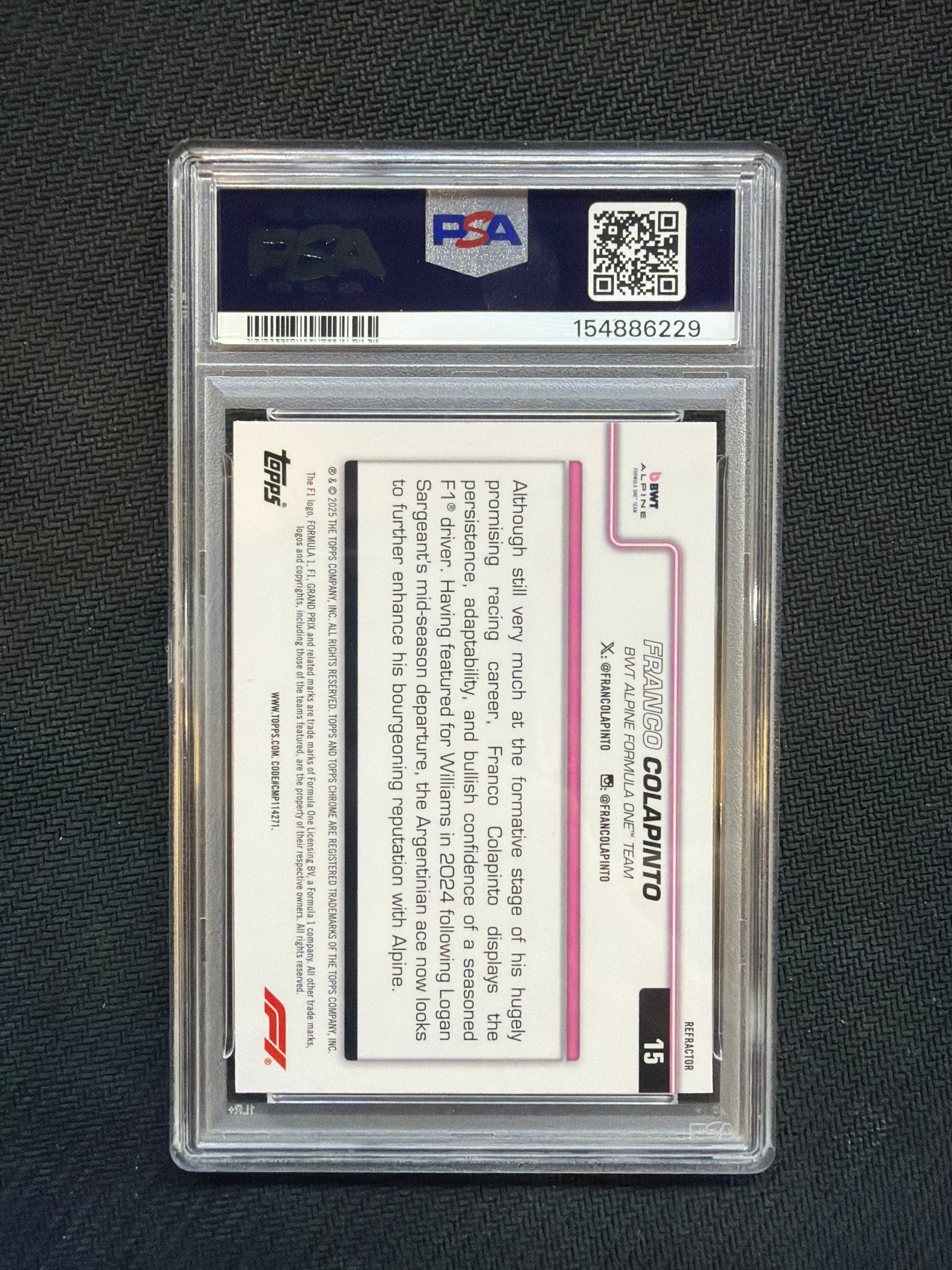 2025 Topps Chrome F1 Franco Colapinto Refractor PSA 10
