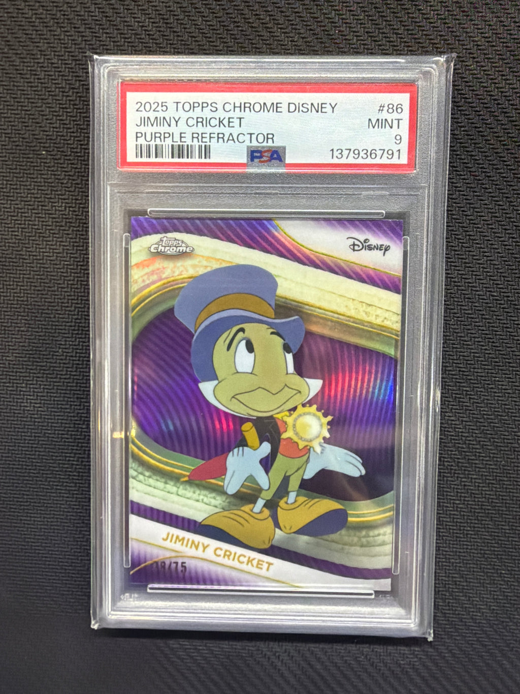 2025 Topps Chrome Disney Jiminy Cricket Purple /75 PSA 9 791