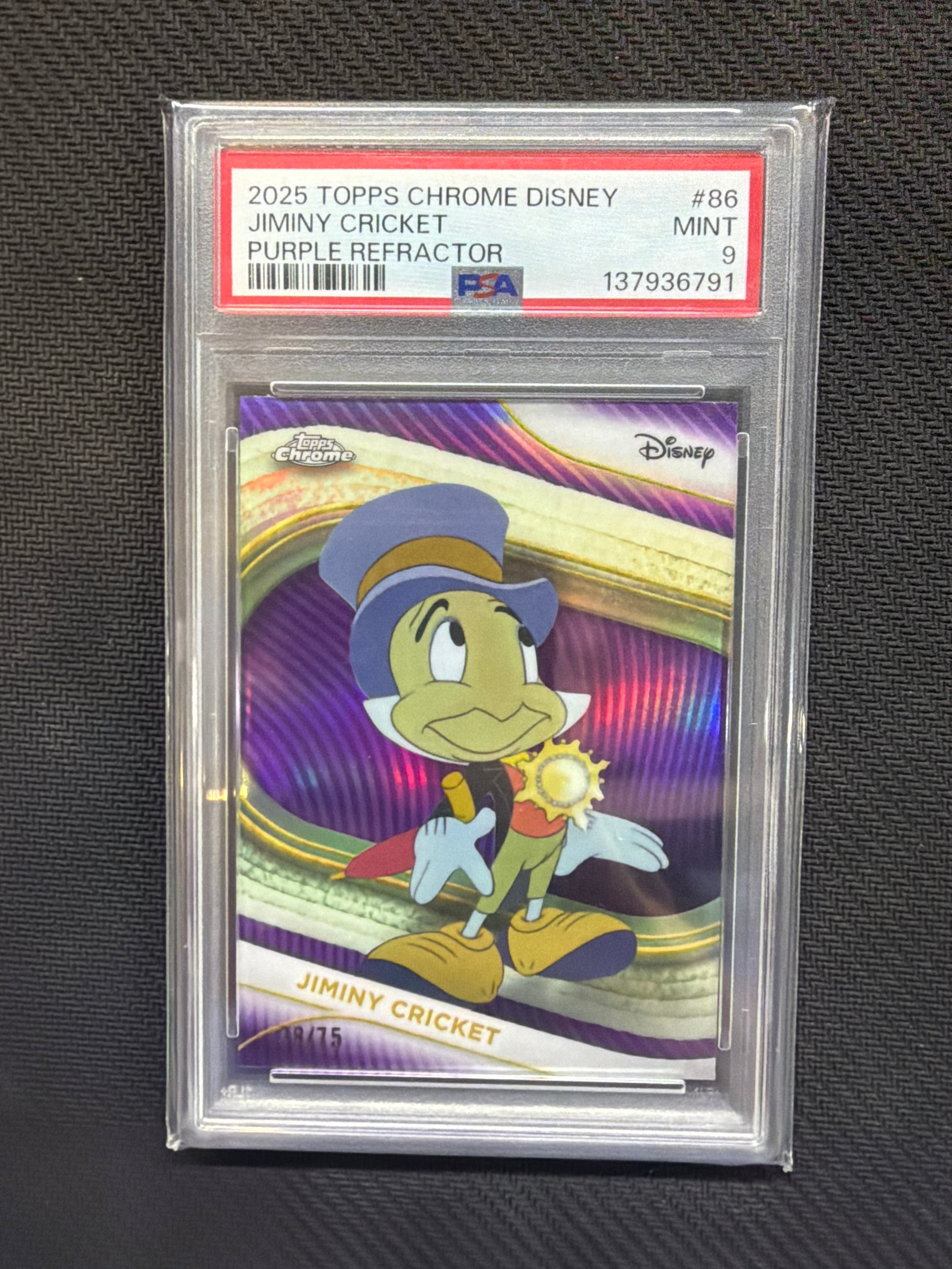 2025 Topps Chrome Disney Jiminy Cricket Purple /75 PSA 9 791