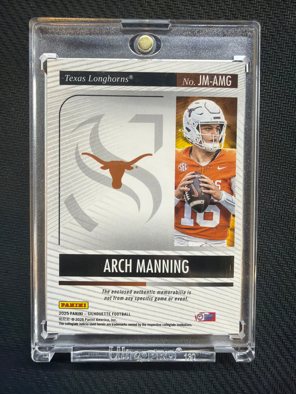 2025 Panini Silhouette Football Arch Manning Jumbo Memorabillia /7 Nike Swoosh Texas