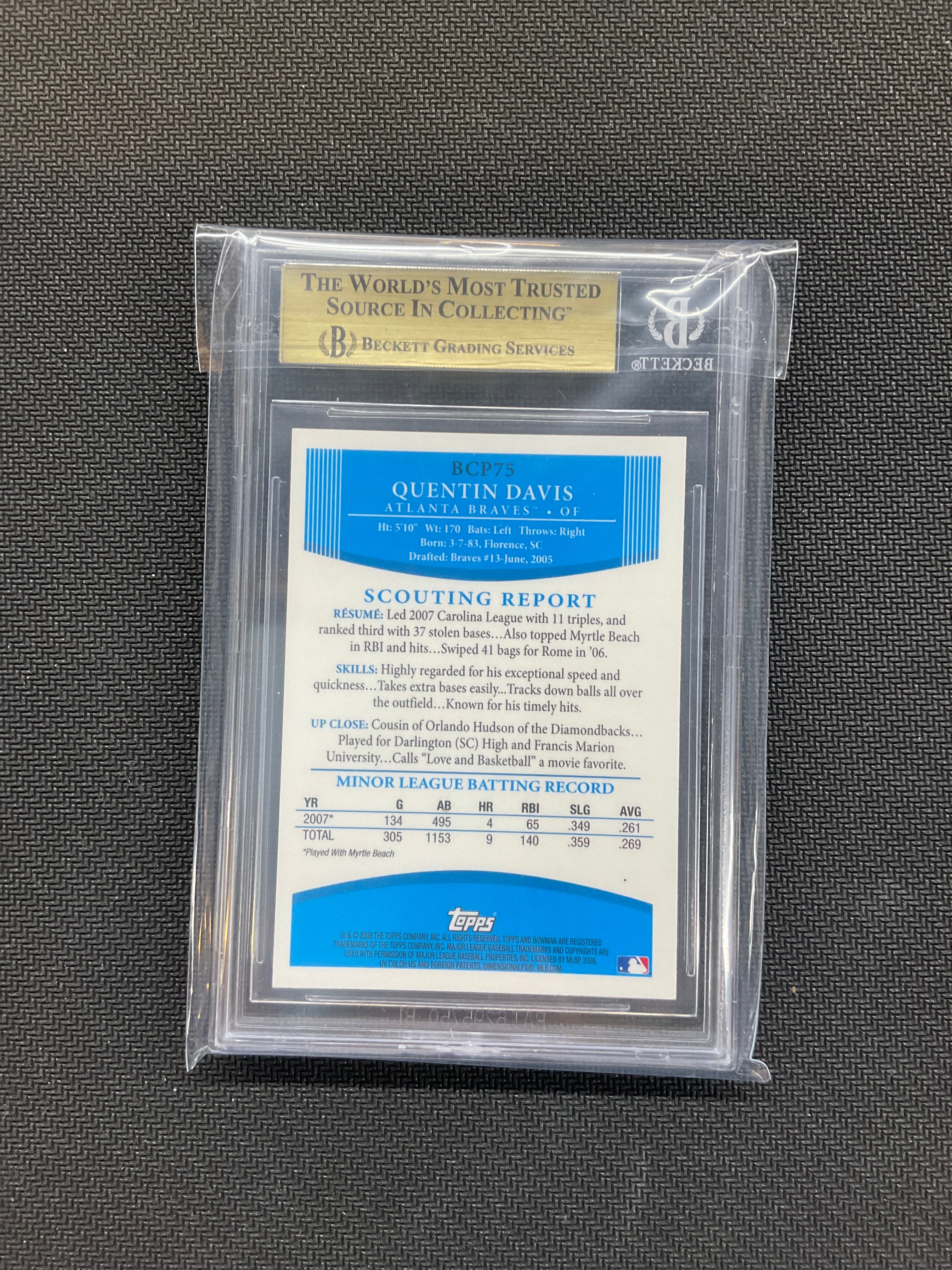 2008 Bowman Prospects Chrome Quentin Davis BGS 9.5 Braves