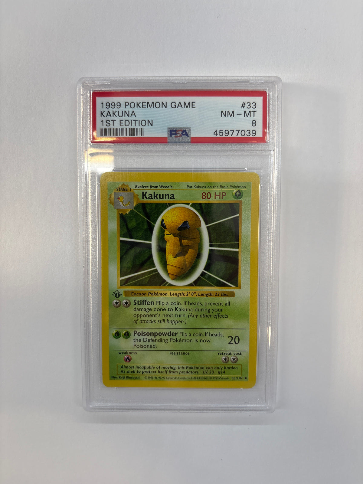 1999 Pokemon Base Set Kakuna 33 1st Edition PSA 8