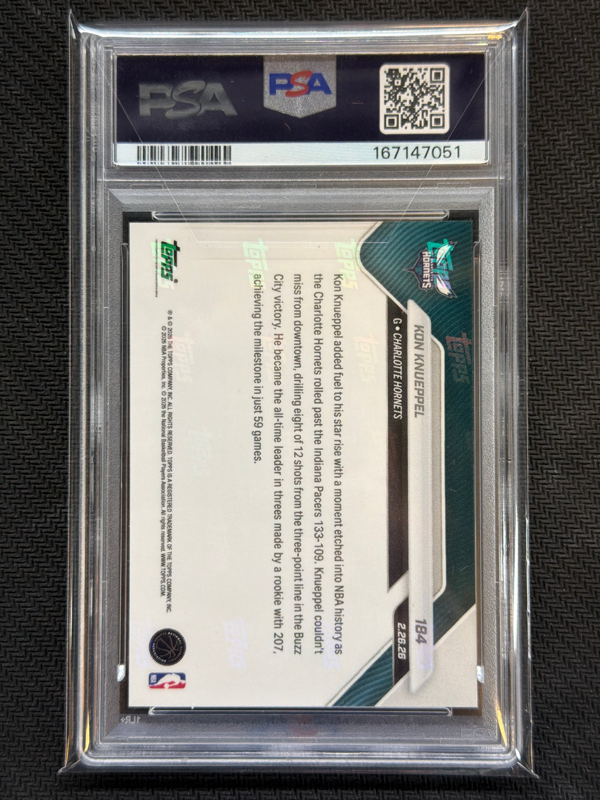 2025/26 Topps Now Kon Knueppel Rookie #184 Career 3PM PSA 10 051