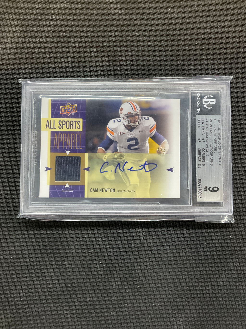 2011 Upper Deck Cam Newton Rookie Patch Auto /5 BGS 9 Auburn