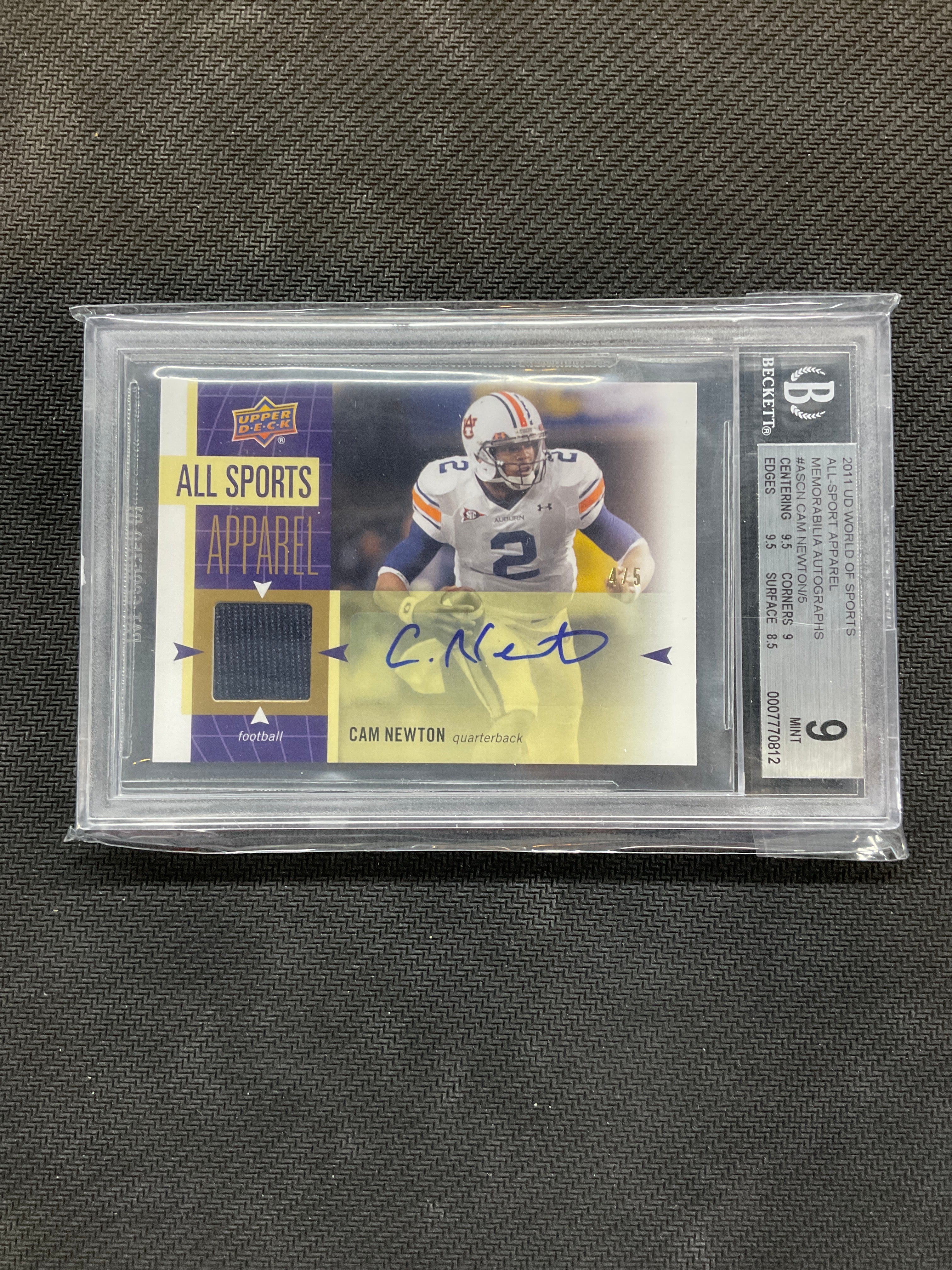 2011 Upper Deck Cam Newton Rookie Patch Auto /5 BGS 9 Auburn