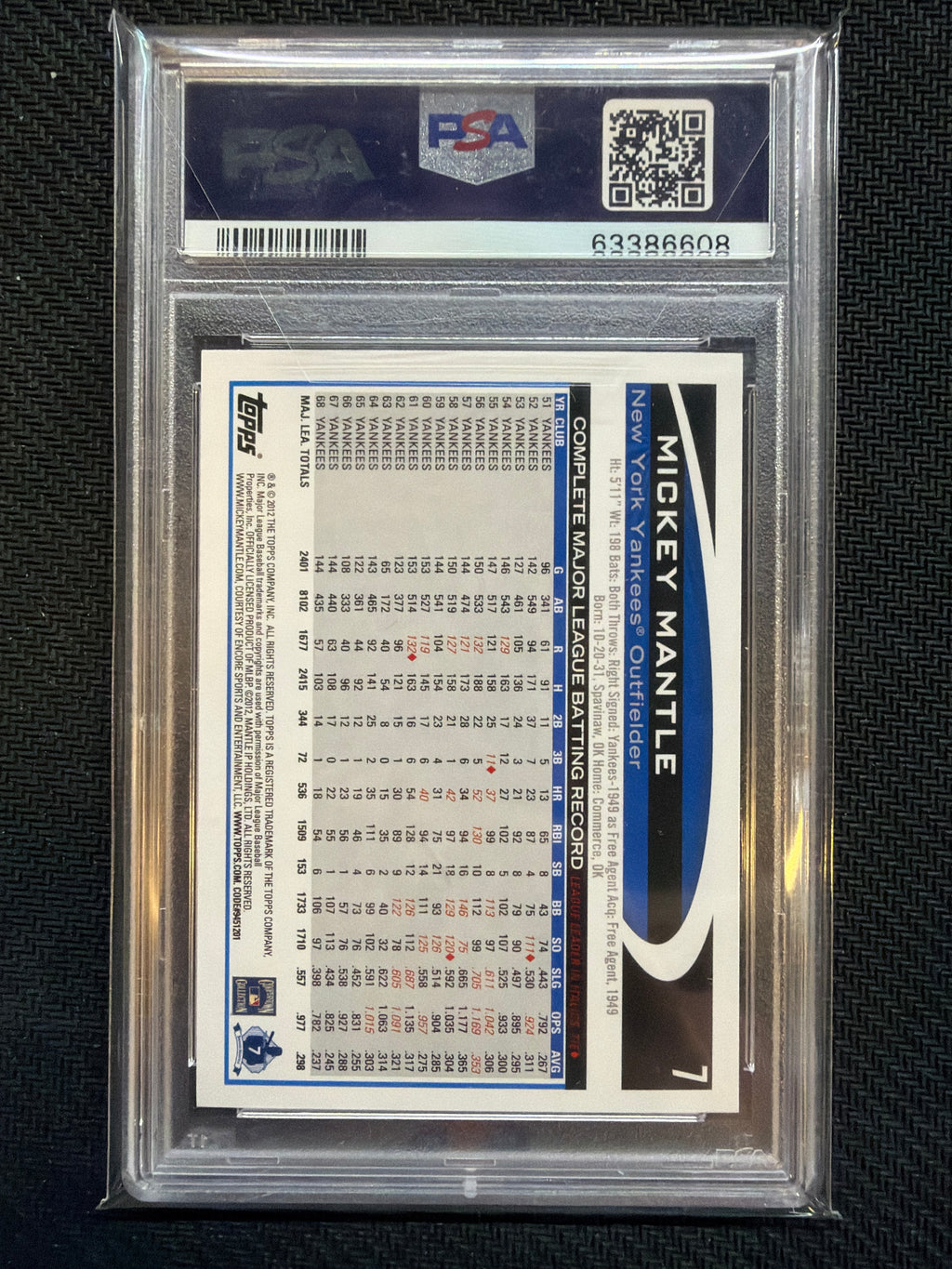 2012 Topps Opening Day Mickey Mantle #7 PSA 9 Yankees