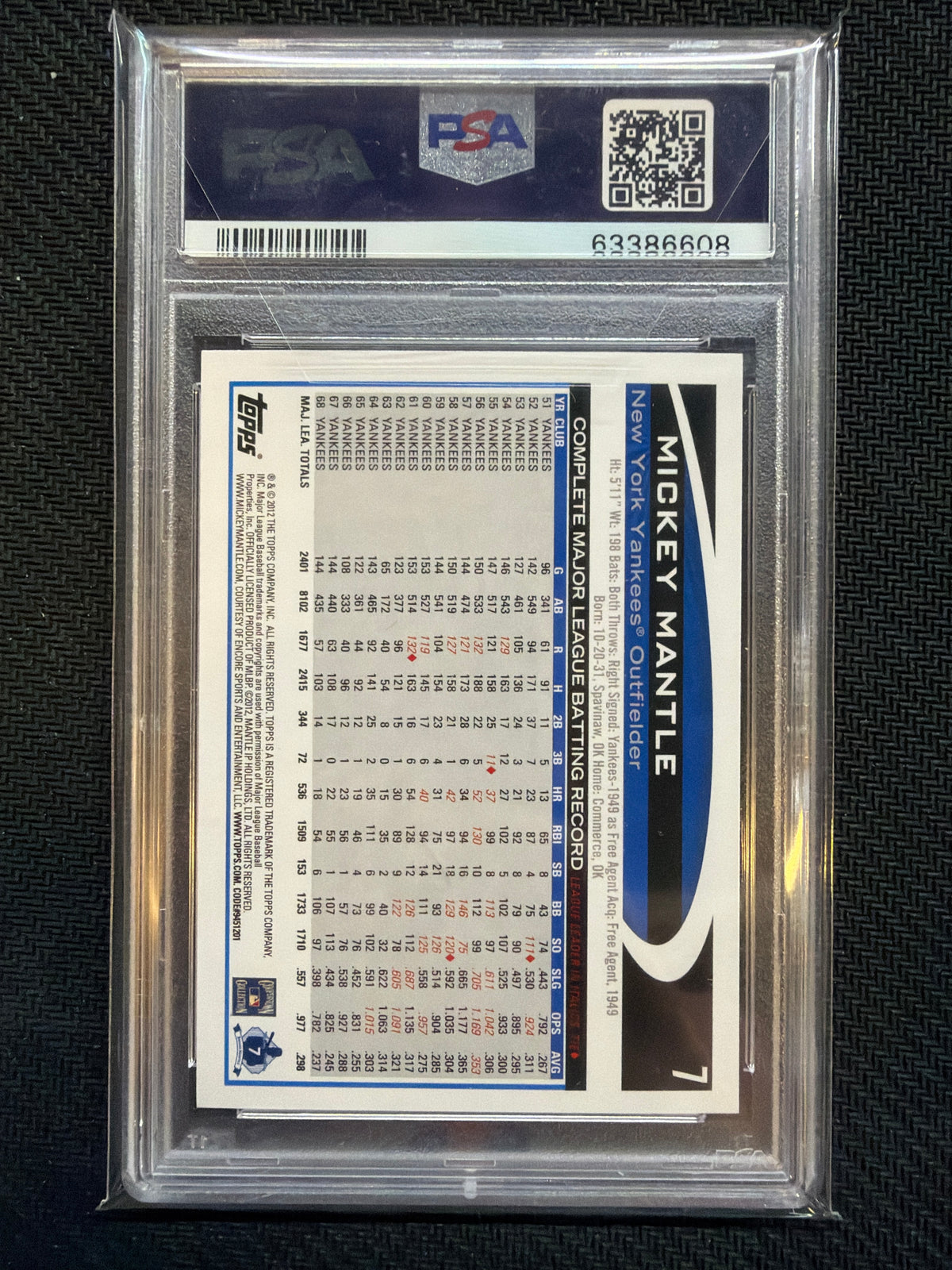 2012 Topps Opening Day Mickey Mantle #7 PSA 9 Yankees