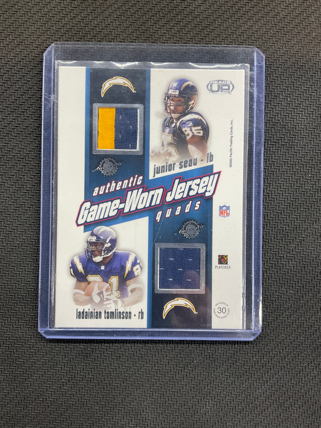2002 Pacific Authentic Quads Game-Worn Jersey Flutie / Brees / Seau / Tomlinson Chargers