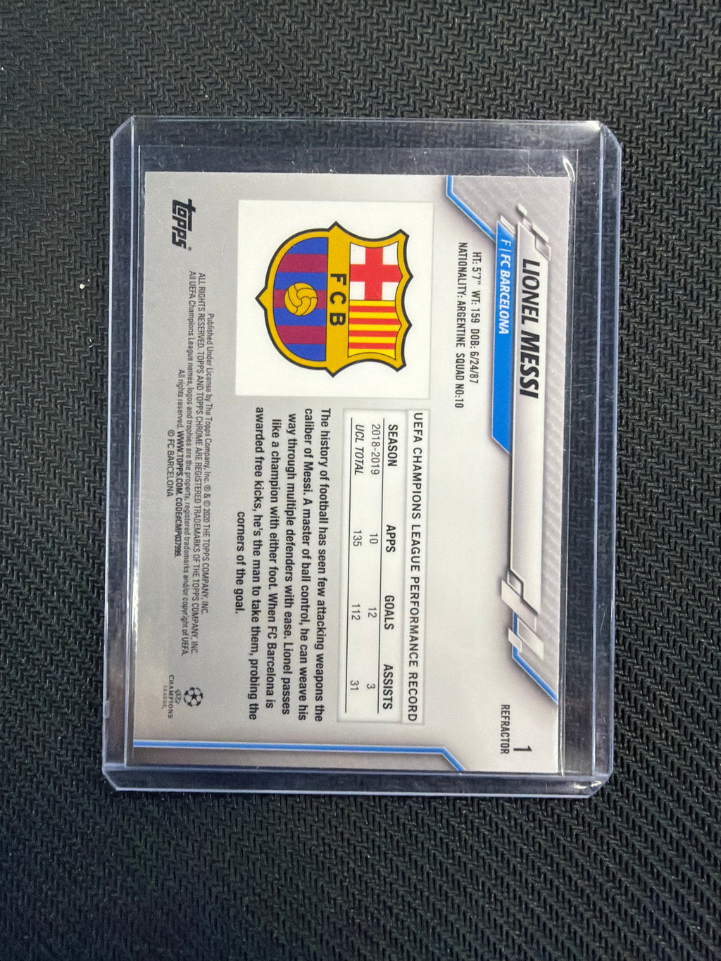 2020 Topps Chrome Champions League Lionel Messi #1 Refractor