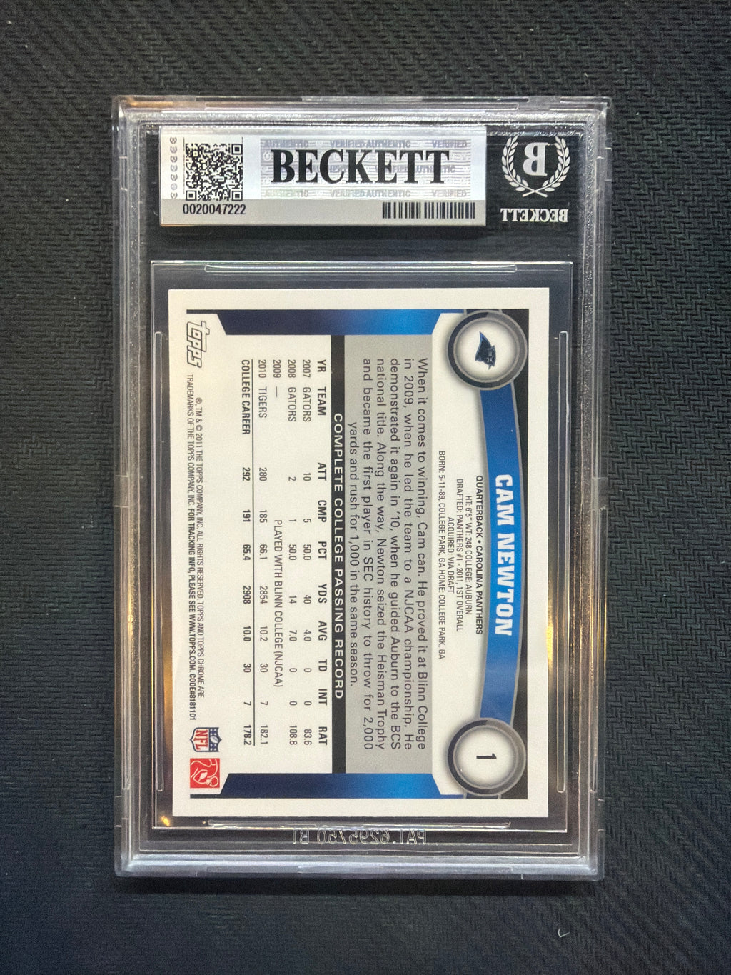 2011 Topps Chrome Cam Newton Rookie BGS 9 222 Auburn