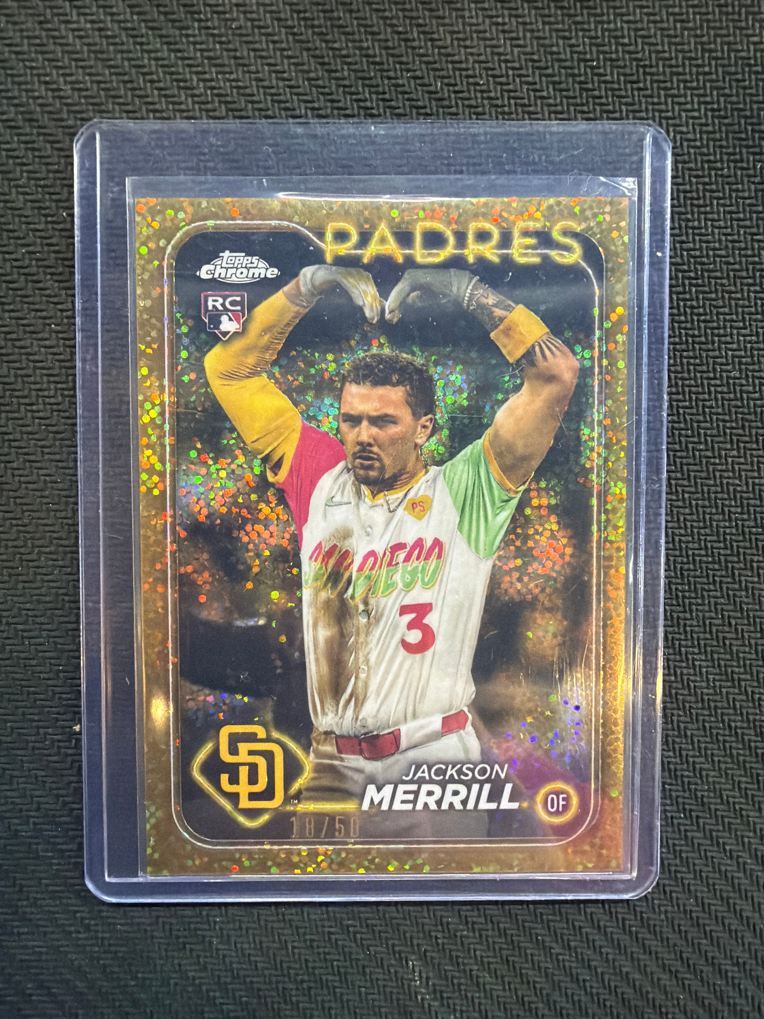 2024 Topps Chrome Jackson Merrill Image Variation Gold Speckle /50 Rookie Padres