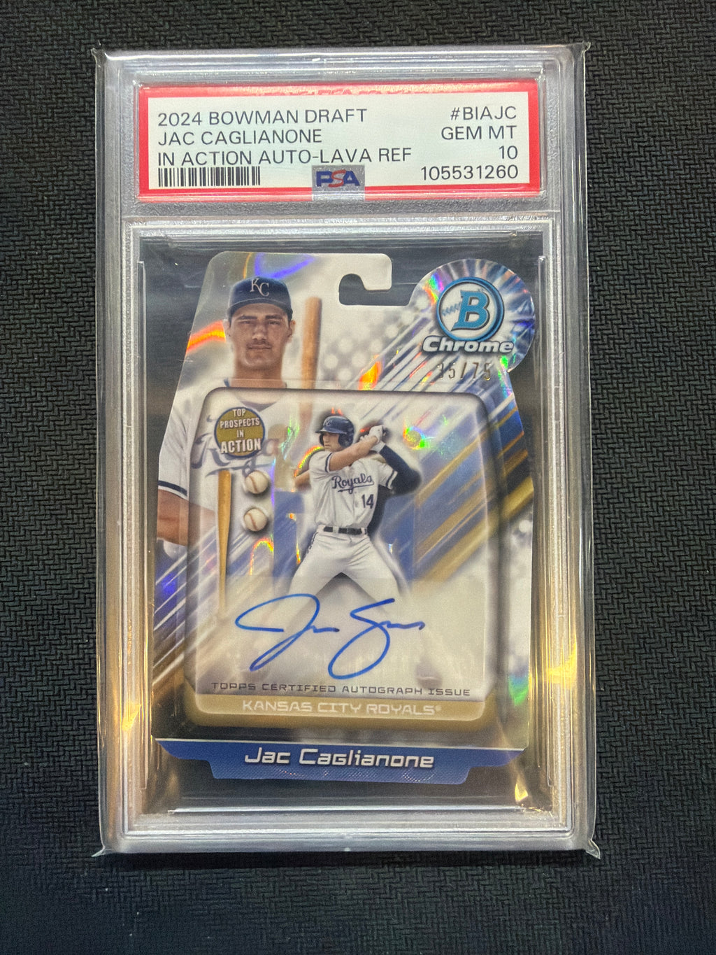 2024 Bowman Chrome Jac Caglianone Rookie Auto In Action /75 PSA 10 260