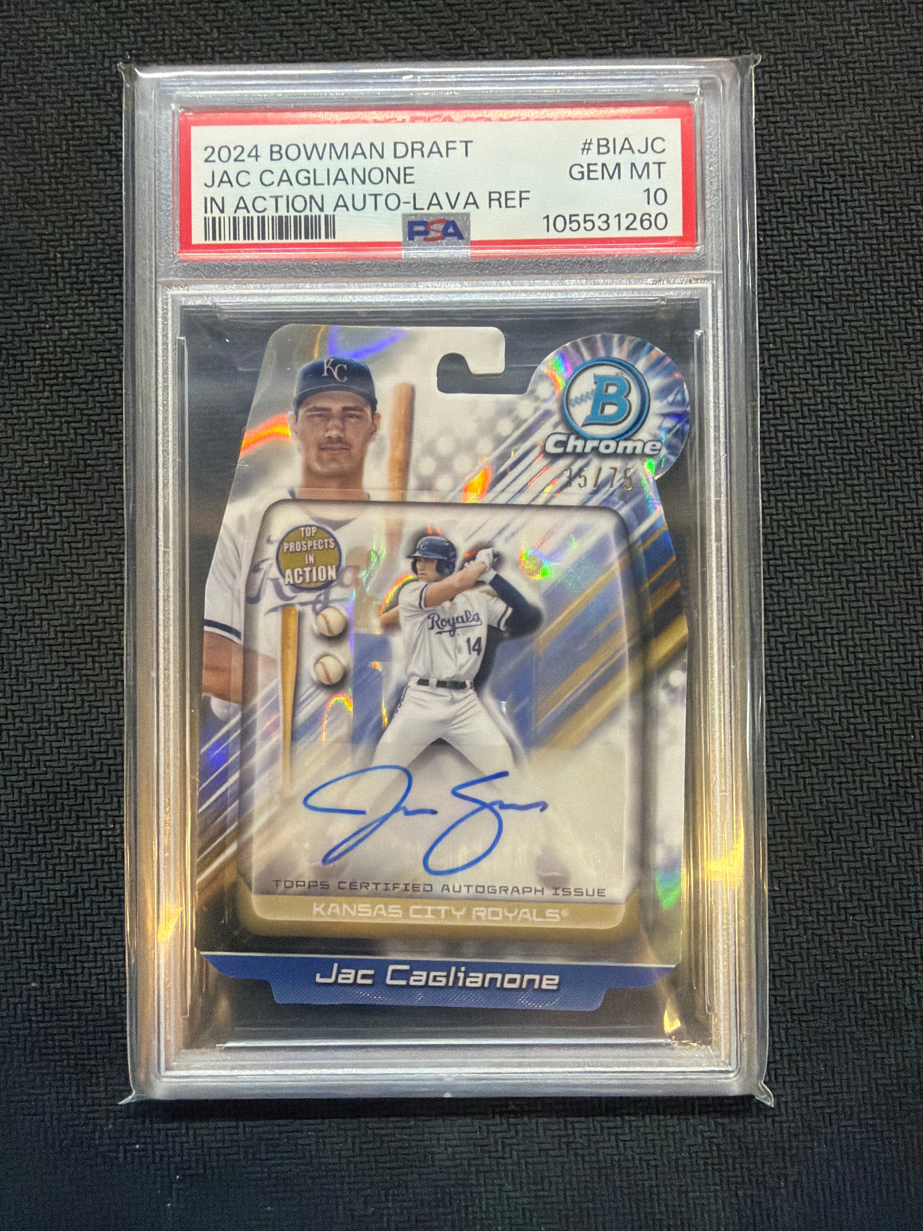 2024 Bowman Chrome Jac Caglianone Rookie Auto In Action /75 PSA 10 260