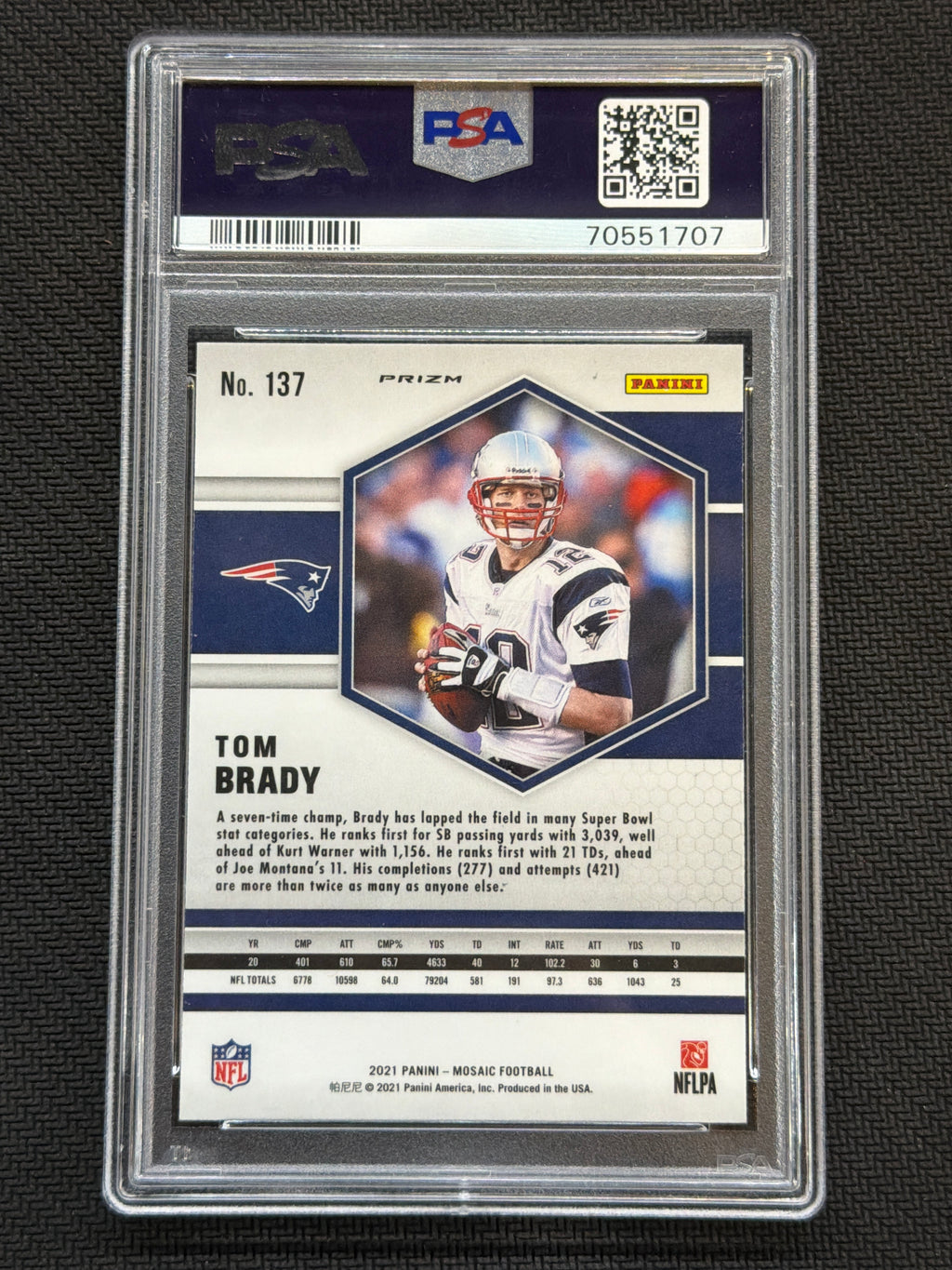 2021 Mosaic Tom Brady Reactive Yellow PSA 10 #127
