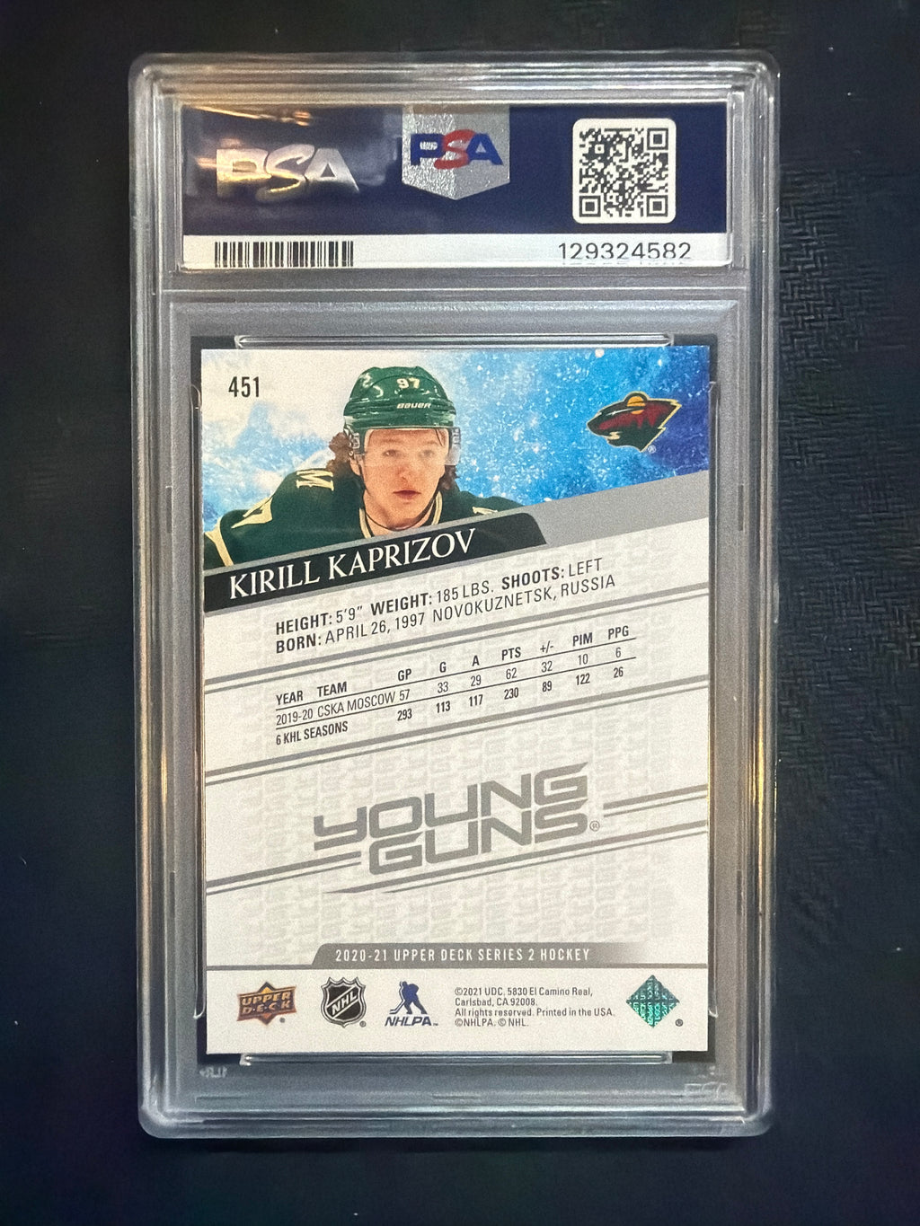 2020 Upper Deck Kirill Kaprizov Young Guns PSA 10 #451 582