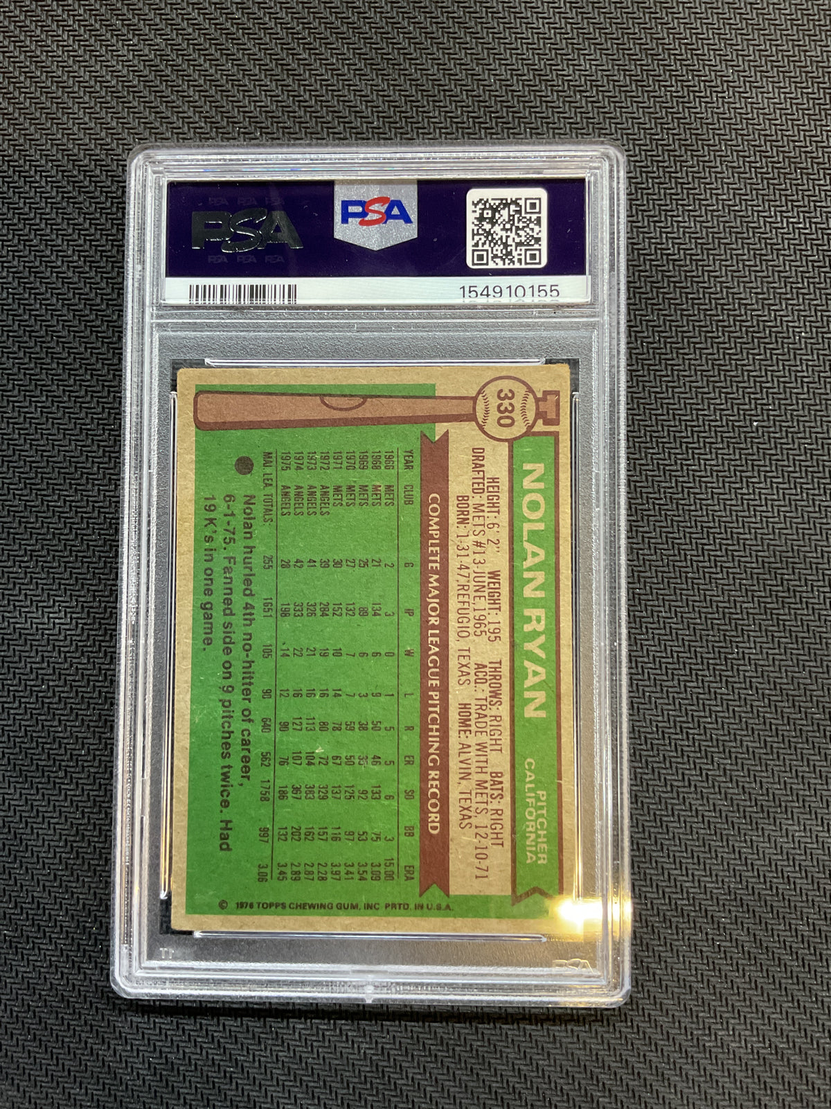 1976 Topps #330 Nolan Ryan Angels PSA 1 155