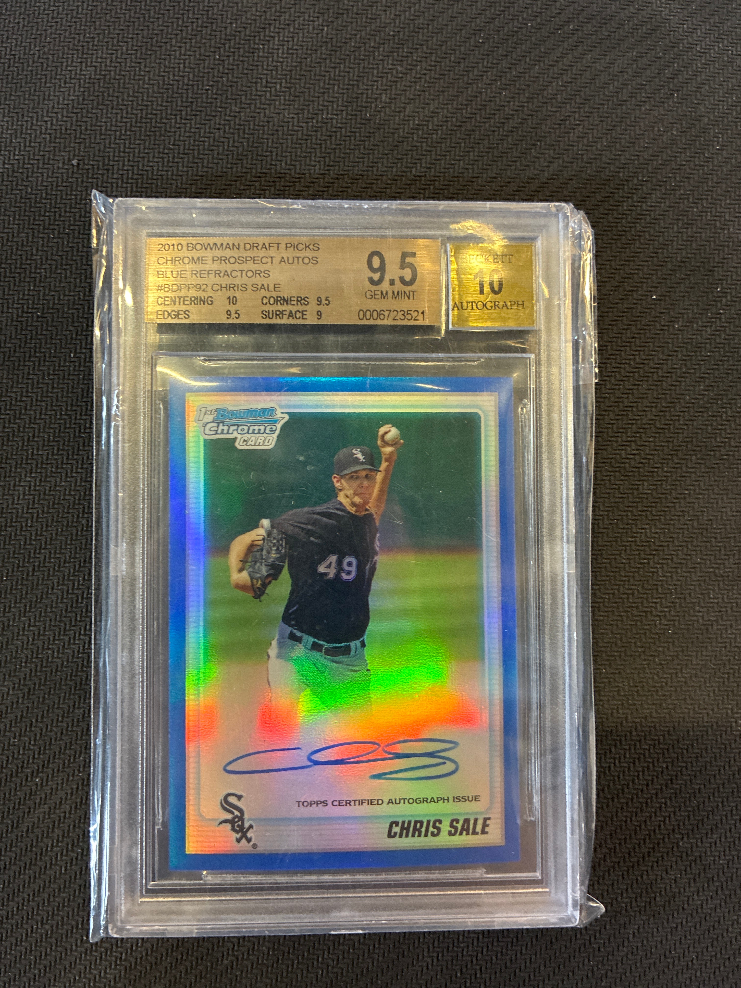 2010 Bowman Chrome Chris Sale Blue Auto /150 BGS 9.5 10 Braves