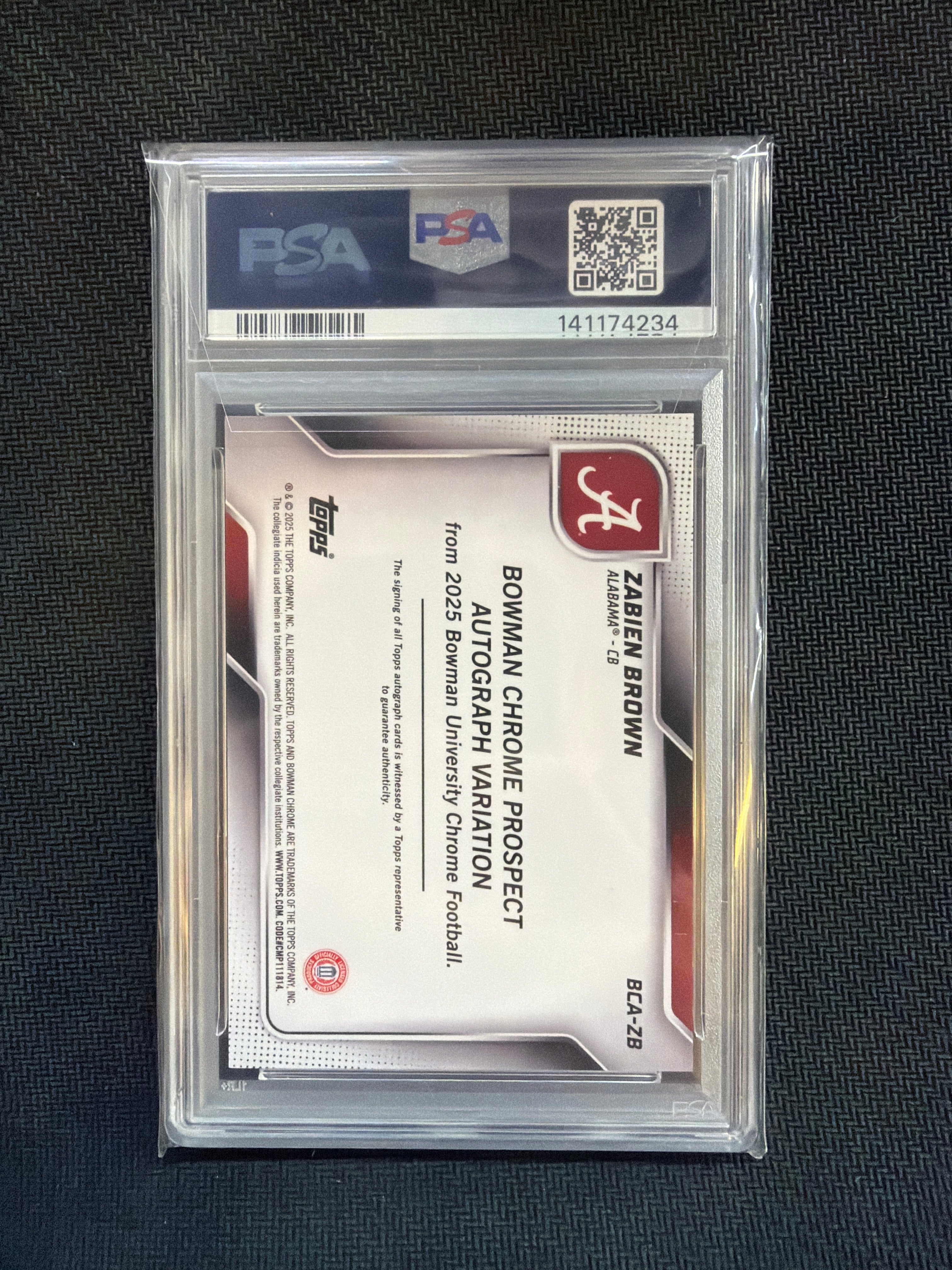 2025 Bowman U Chrome Zabien Brown Auto Blue Mini /150 PSA 10 Alabama