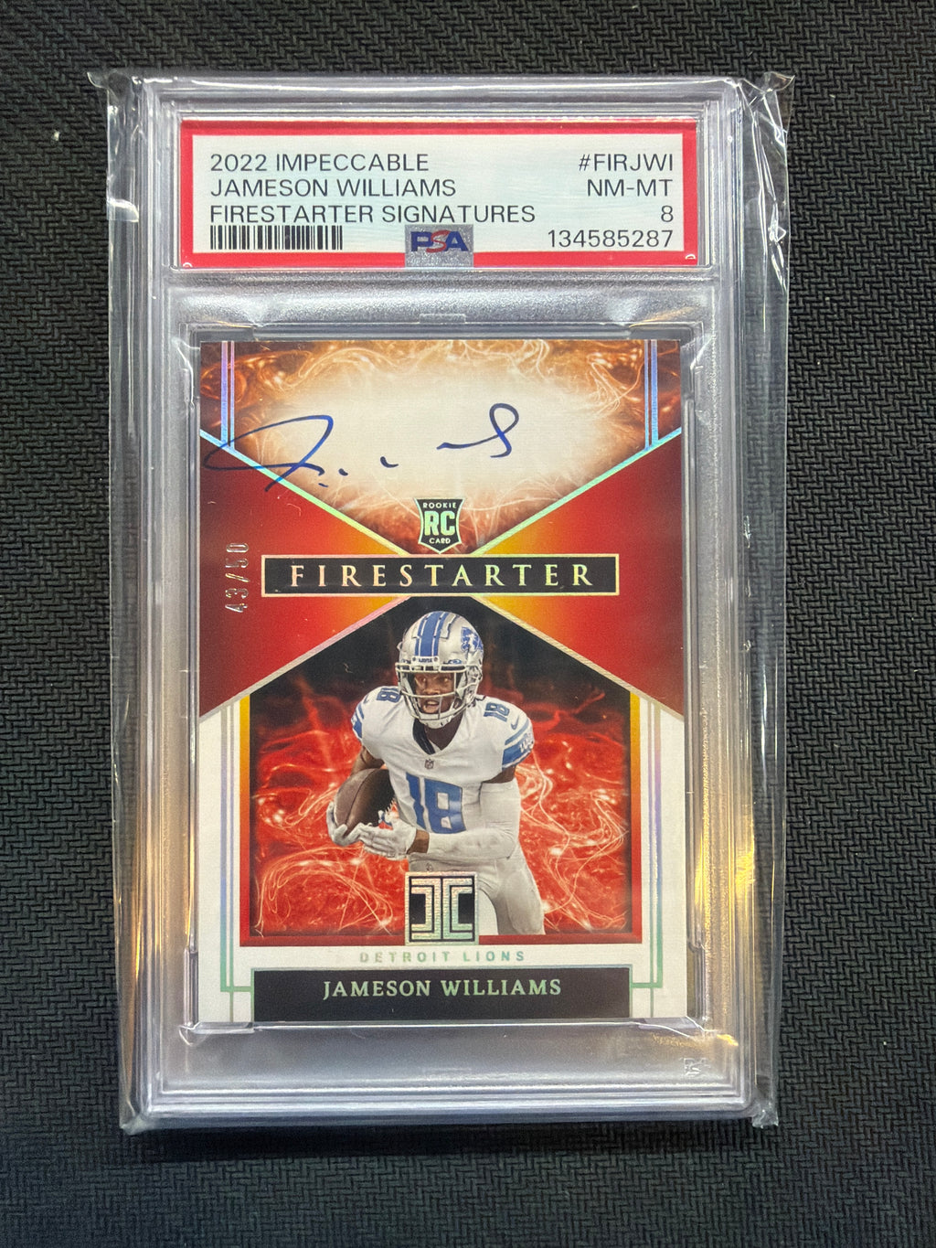 2022 Impeccable Jameson Williams Rookie Auto /50 PSA 8 Lions