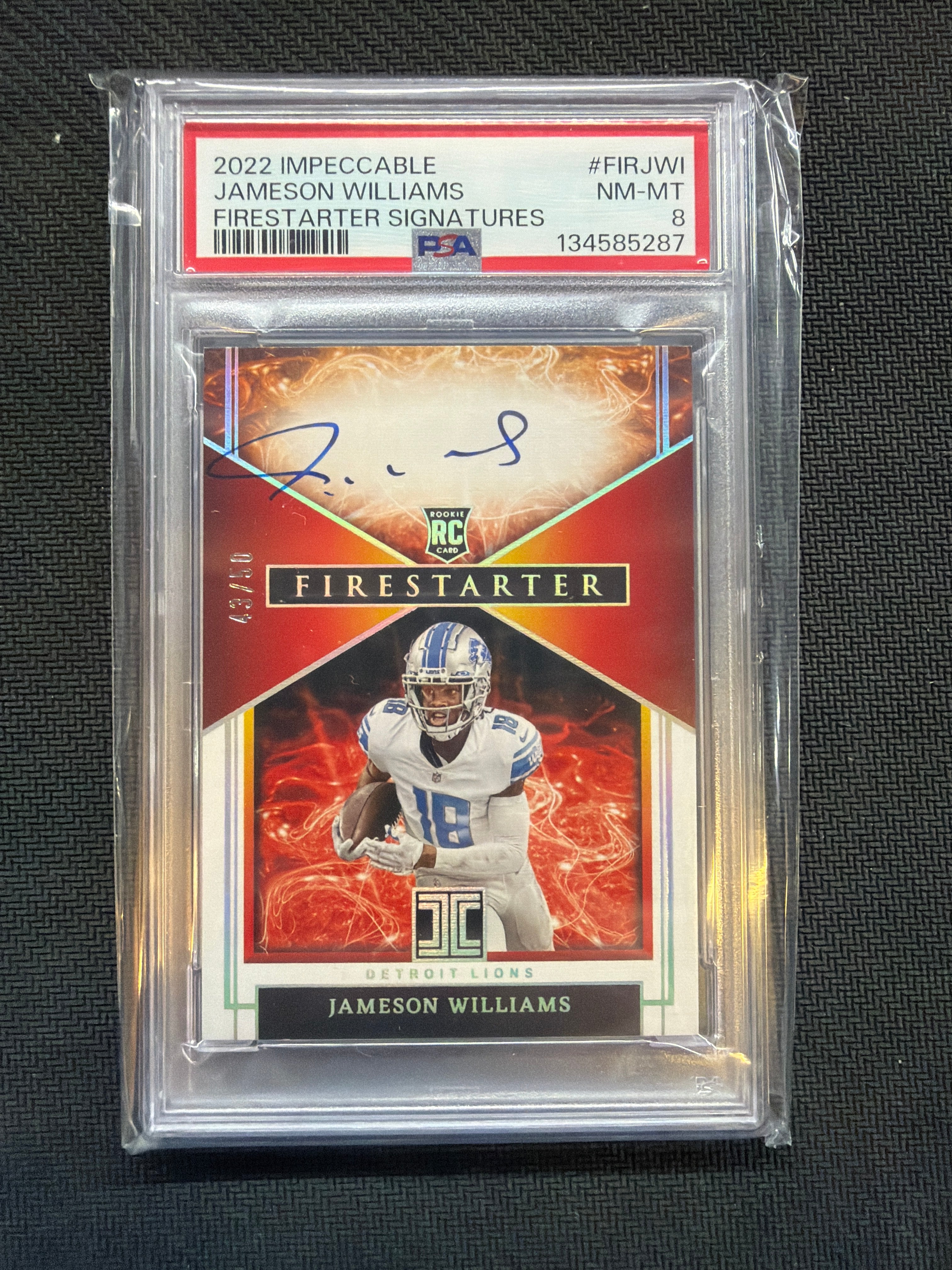 2022 Impeccable Jameson Williams Rookie Auto /50 PSA 8 Lions