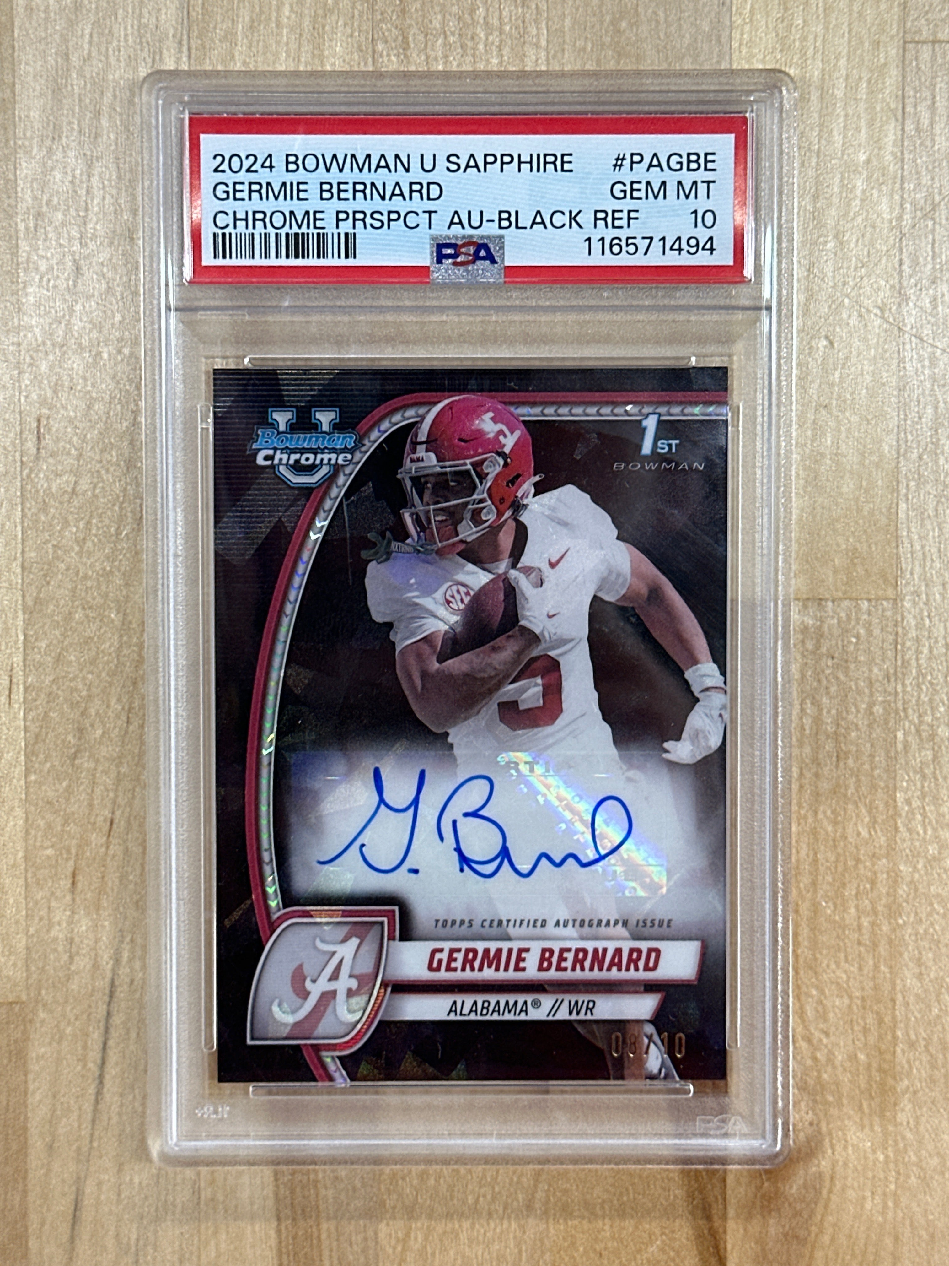 2024 Bowman U Sapphire Germie Bernard Black Auto /10 PSA 10 Alabama
