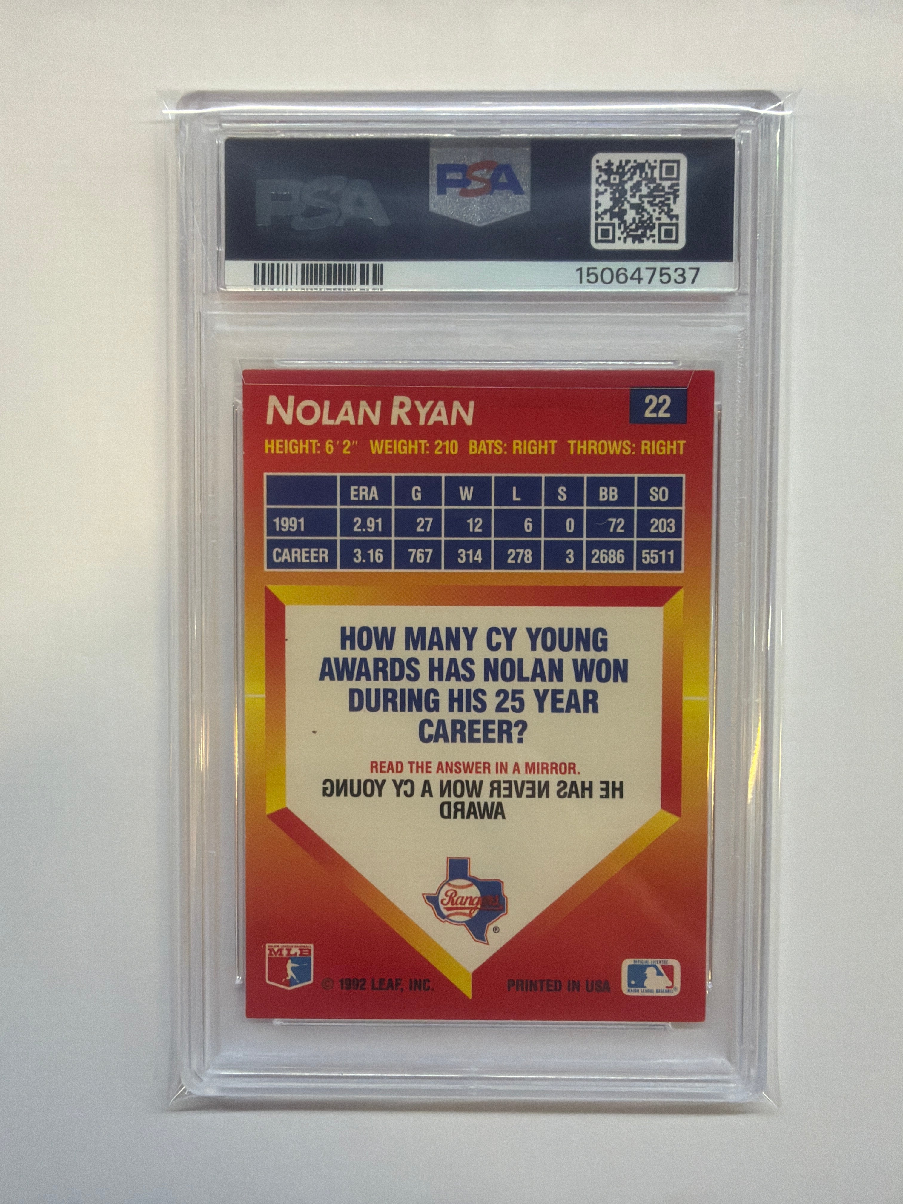 1992 Triple Play Nolan Ryan PSA 6 Rangers