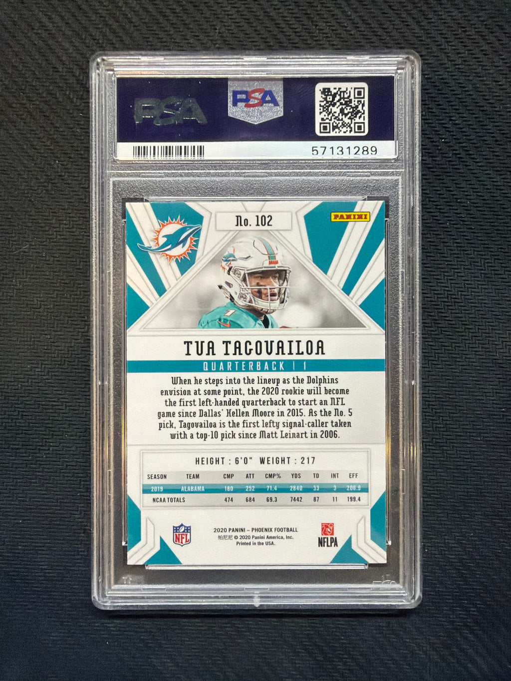 2020 Panini Phoenix Tua Tagovailoa Fire Burst PSA 9 Dolphins