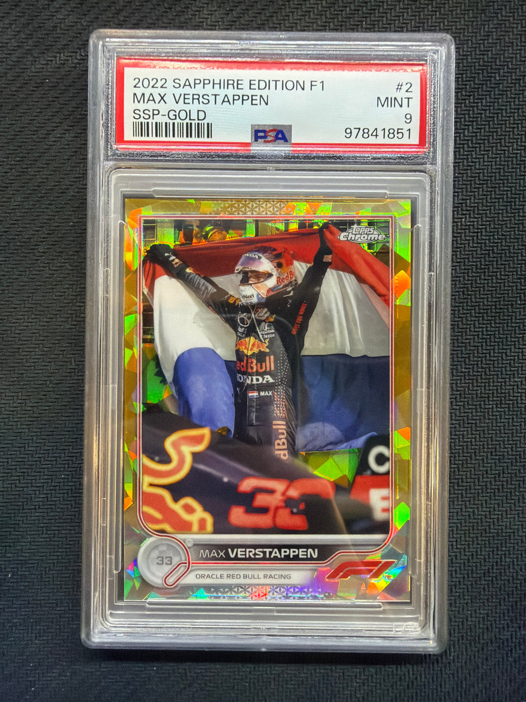 2022 Topps Chrome Sapphire F1 Max Verstappen SSP Gold /50 PSA 9 851