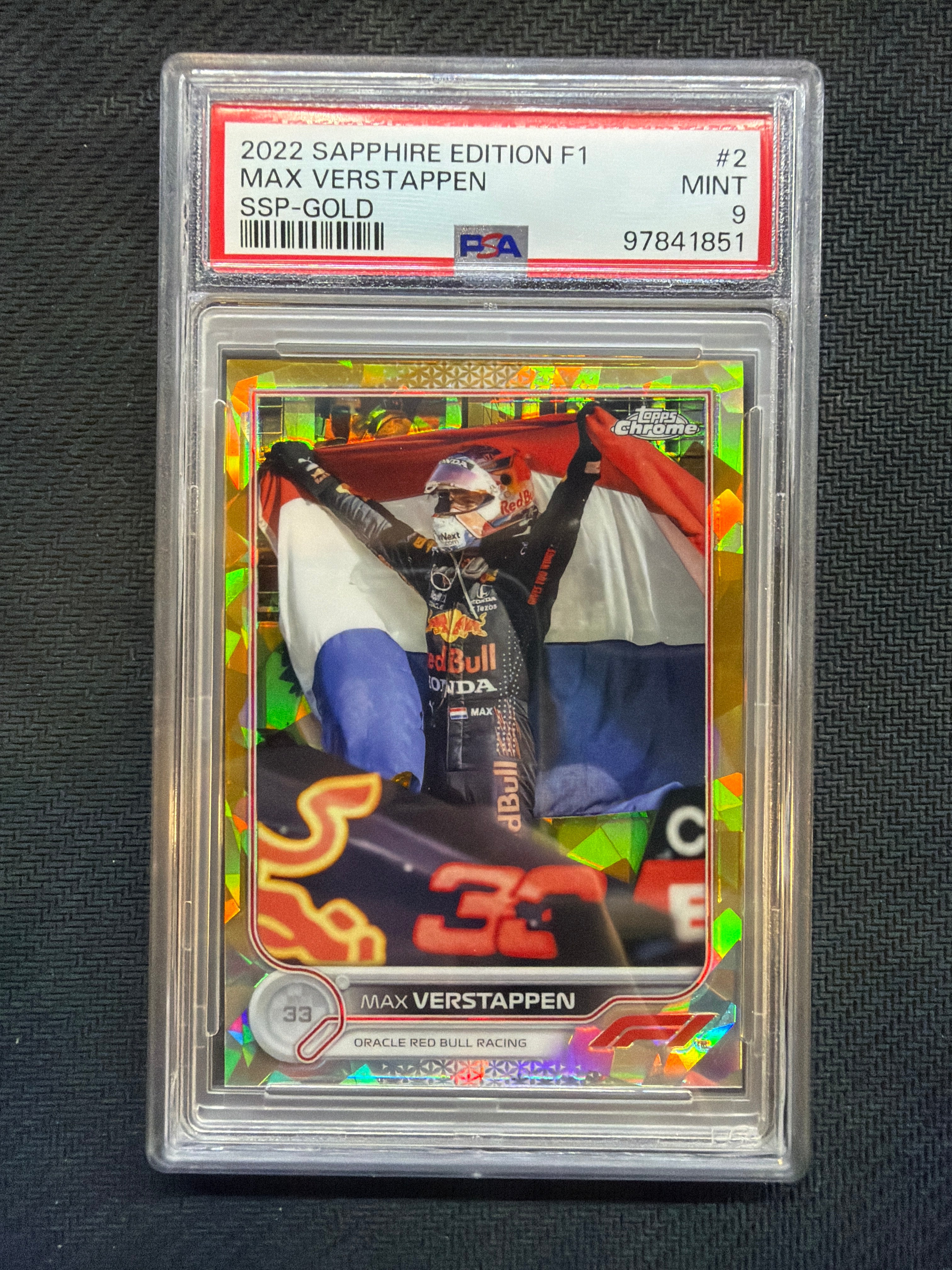 2022 Topps Chrome Sapphire F1 Max Verstappen SSP Gold /50 PSA 9 851